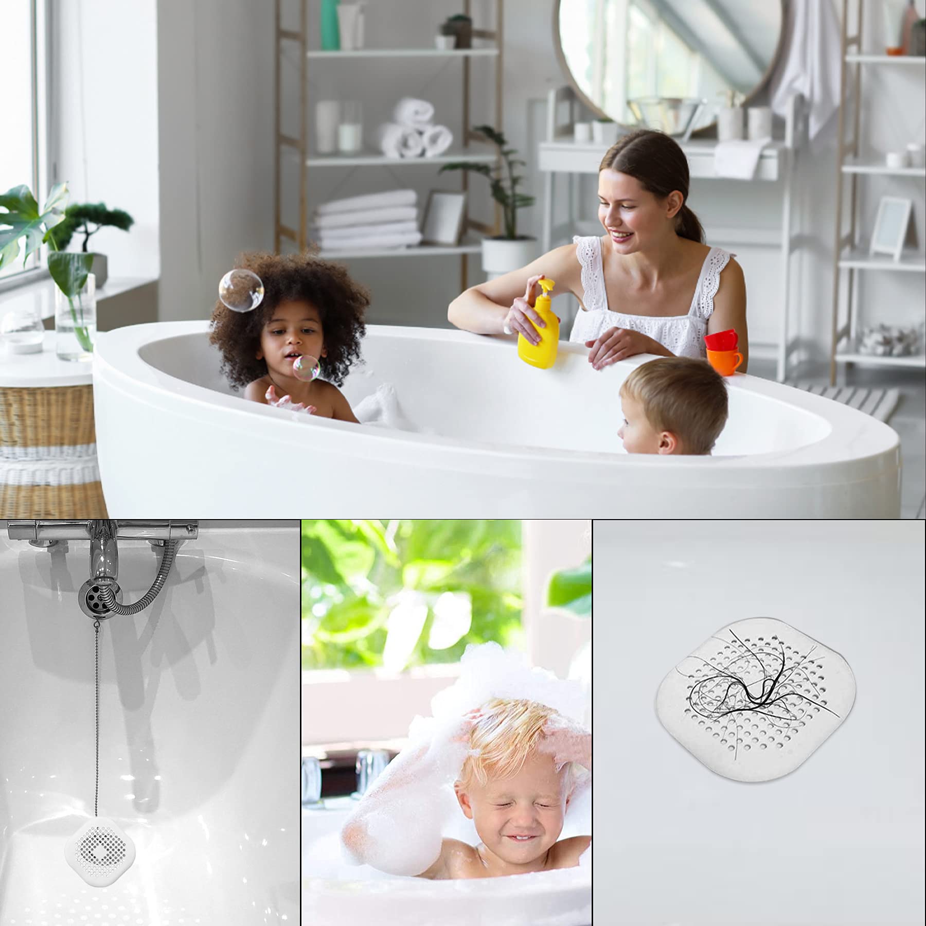 4 Pieces Drain Covers Hair Stopper for Shower Drain Bathtub Stopper Home Drain Protectors with Sucker Water Trap Sink Cover for Bathroom Bathtub and Kitchen (2 Gray+2 Gray)