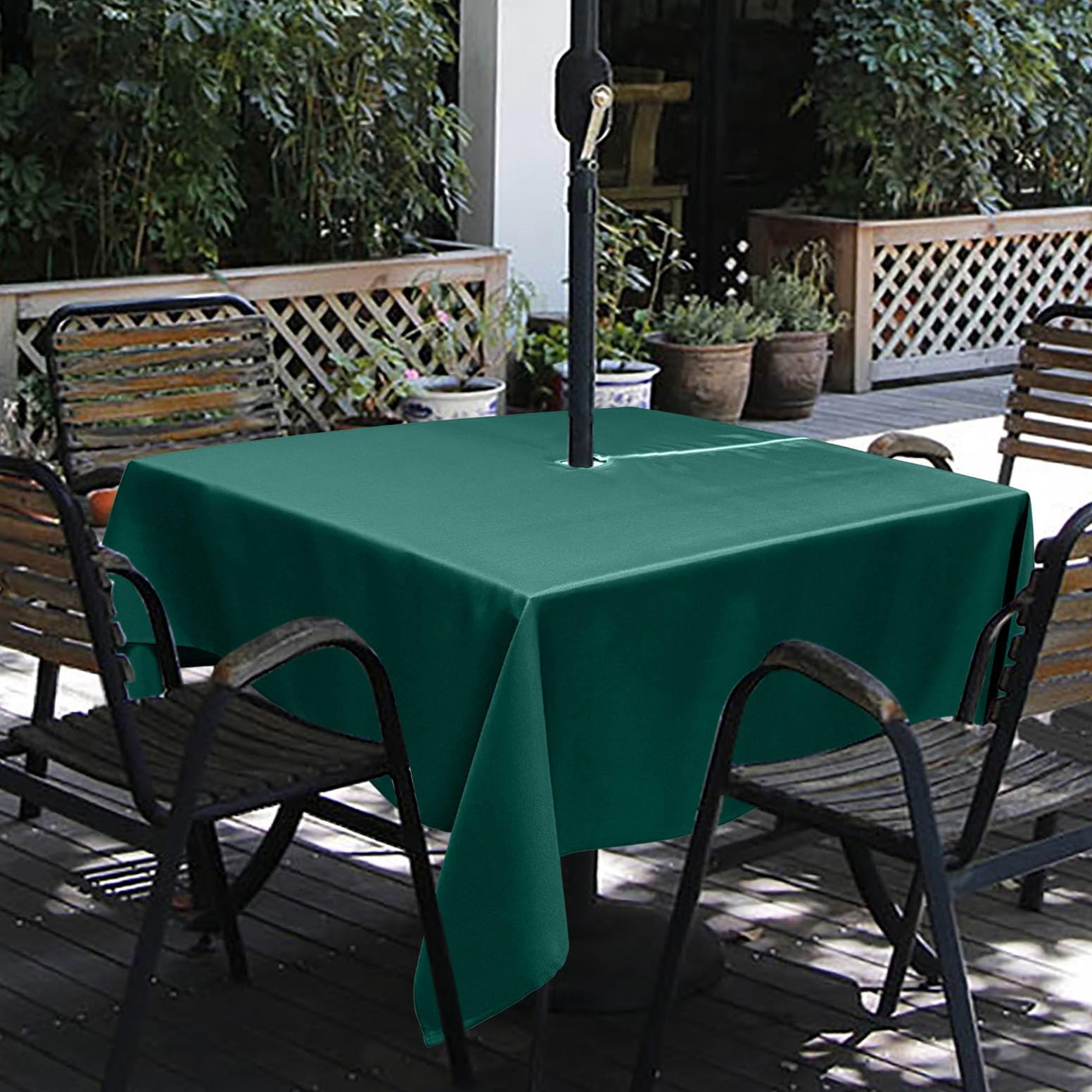 Melaluxe Spring/Summer Wrinkle-Free Waterproof Outdoor Tablecloth with Umbrella Hole and Zipper,60-Inch-by-84 Rectangle, Dark Gr