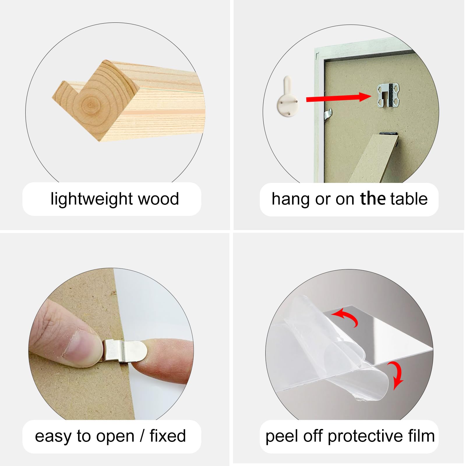 LEKAIYA 6x6 Picture Frames Set of 2, Square Grain Solid Wood Photo Frame for Tabletop or Wall Mounting