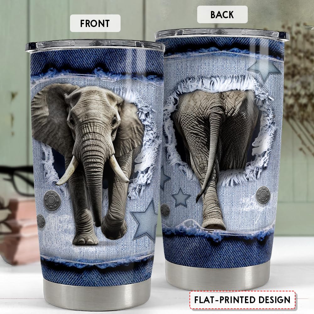 Sandjest Elephant Tumbler 20Oz Stainless Steel Insulated Tumblers Coffee Travel Mug Cup Jeans Drawing Style Elephants Gifts For