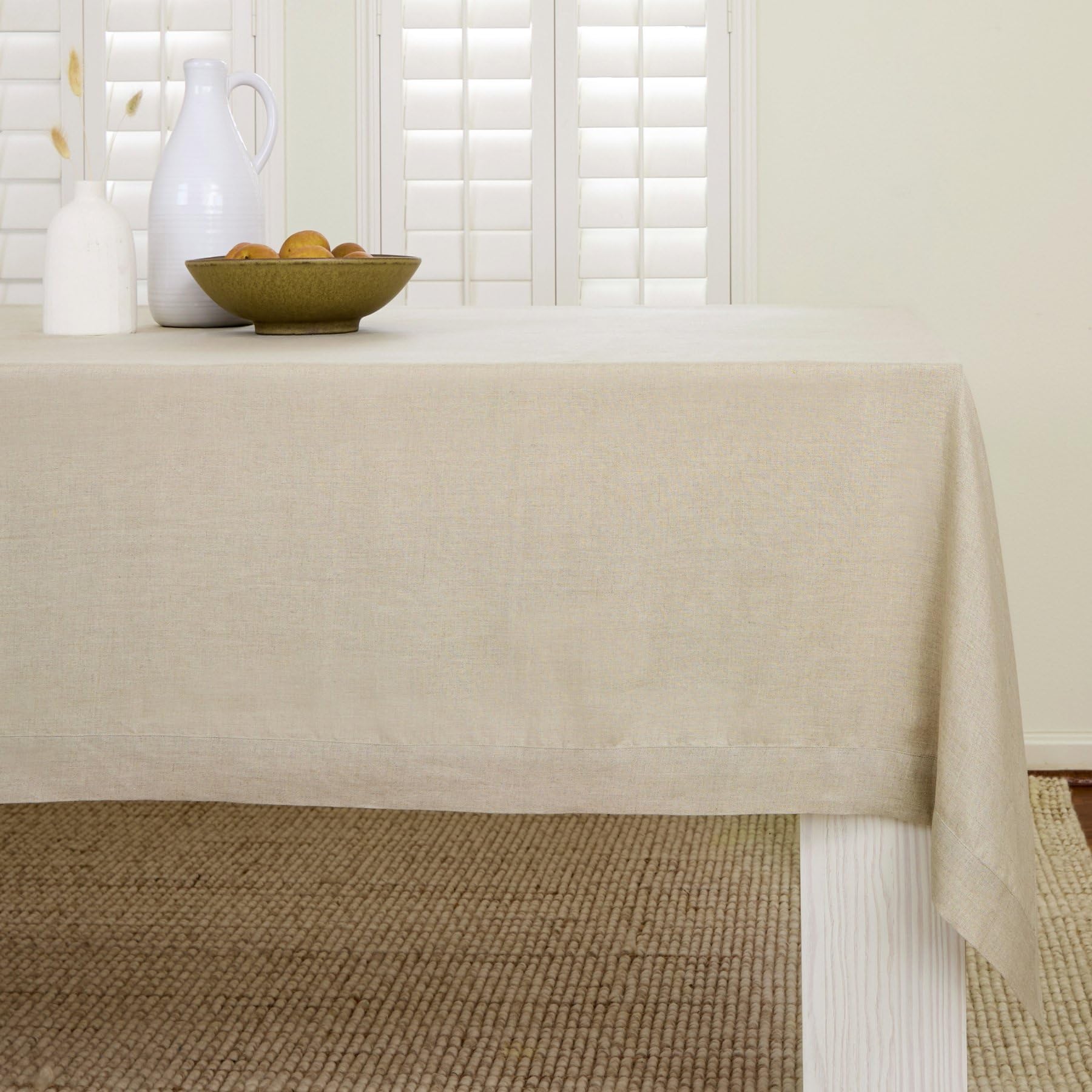 Solino Home Natural Linen Tablecloth 132 L x 60 W Inch - Fete, 100% Pure Linen Table Cloth for Rectangle Tables - Machine Washab