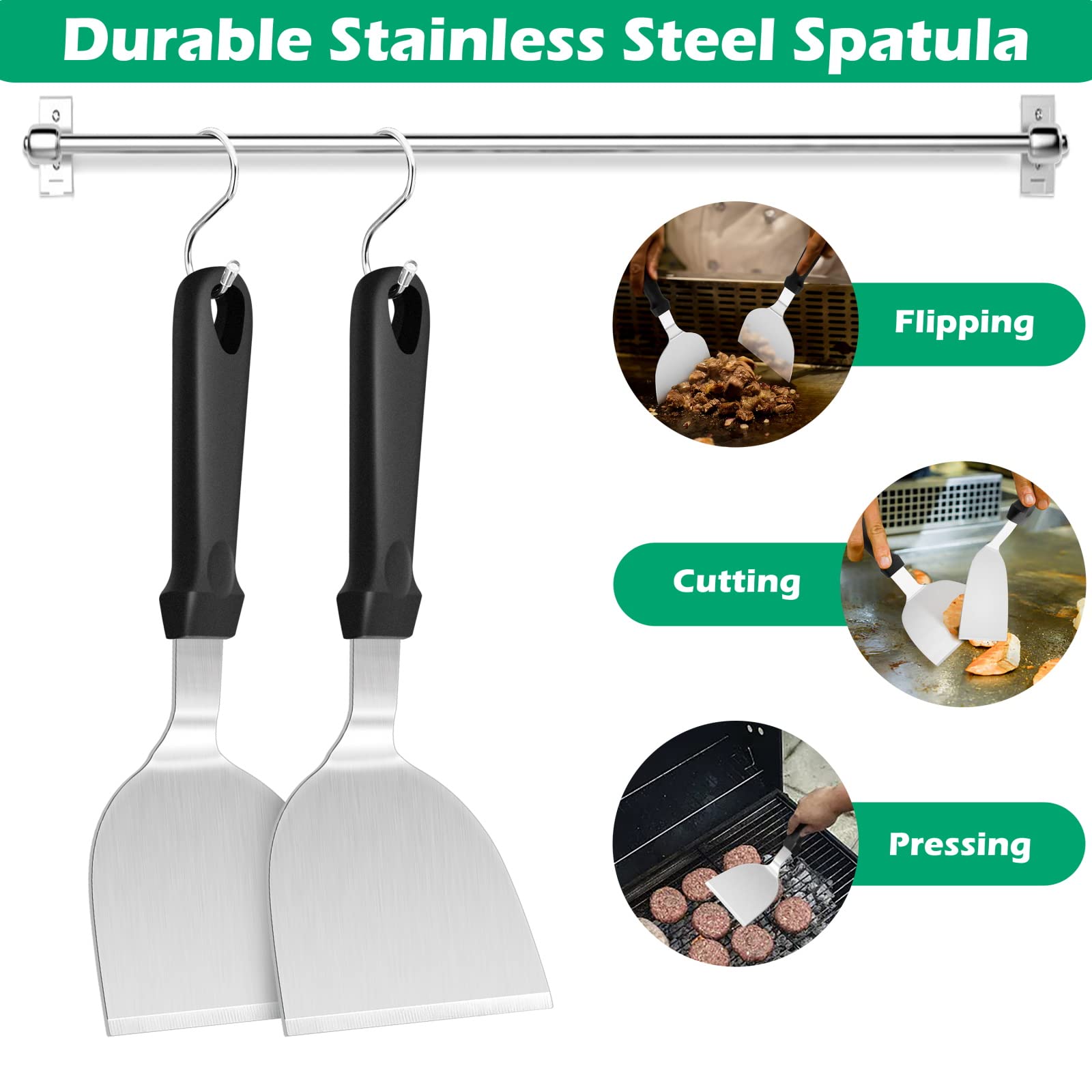 Metal Spatula Set Of 2, Hasteel 10 X 4.7In Stainless Steel Griddle Turner Flipper, Flat Top Griddle Teppanyaki Hibachi Tools For