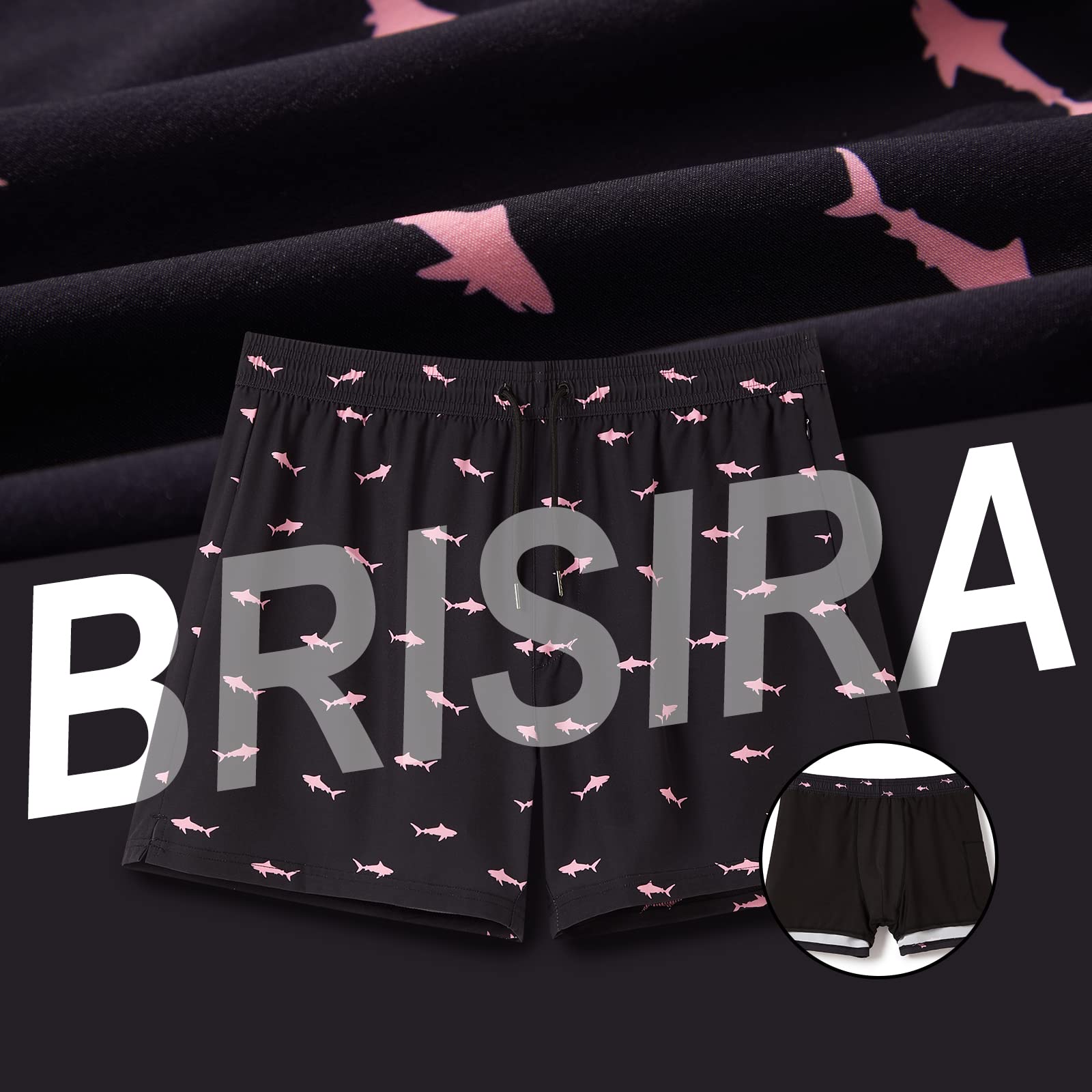 Brisira Mens Swim Trunks Quick Dry Swim Shorts 5 Inch Inseam Stretch Water Beach Shorts With Compression Liner Zipper Pocket