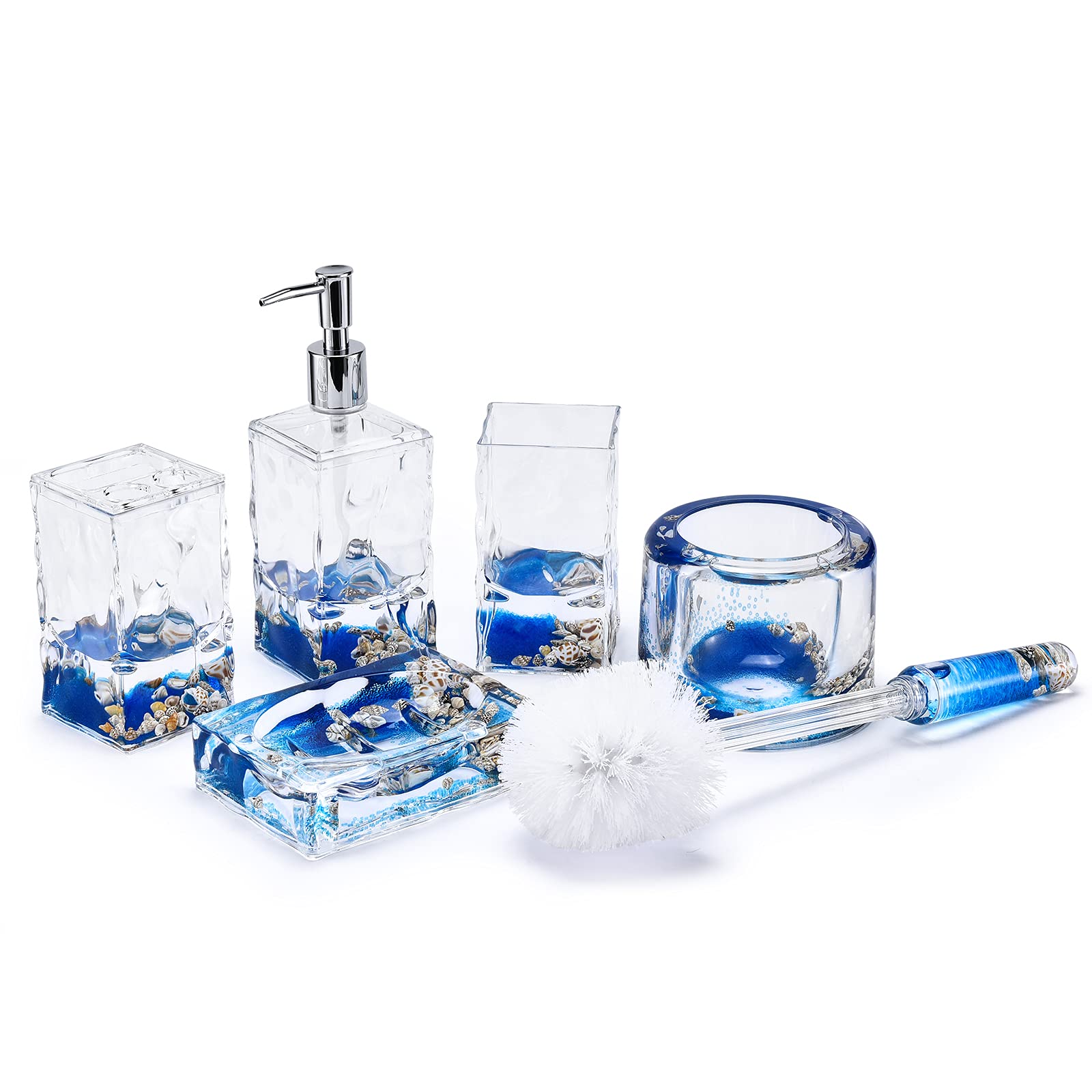 LOCCO DECOR 5 Piece Acrylic Liquid 3D Floating Motion Bathroom Vanity Accessory Set Shell