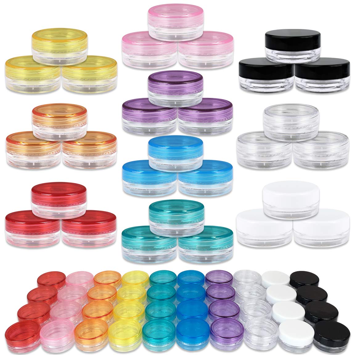 Beauticom 120 Pieces 3G/3Ml Empty Clear Container Jar With Multicolor Lids For Makeup Cosmetic Samples, Small Jewelry, Beads, Na