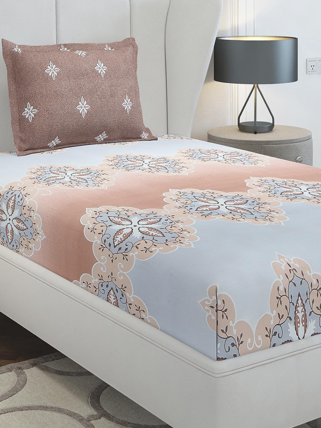 Monte Carlo Brown Printed Single 144 Tc 1 Bedsheet With 1 Pillow Cover 3
