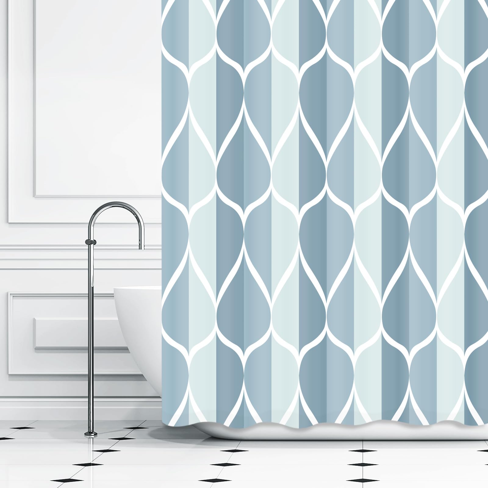Gelbchu Dark Blue Geometric Shower Curtain  Waterproof Design and Polyester  Quick-Drying  Weighted Hem  Blue Fabric Shower Curtains Set for Bathroom W 72 x H 72  Durable and Washable with 12 Hooks