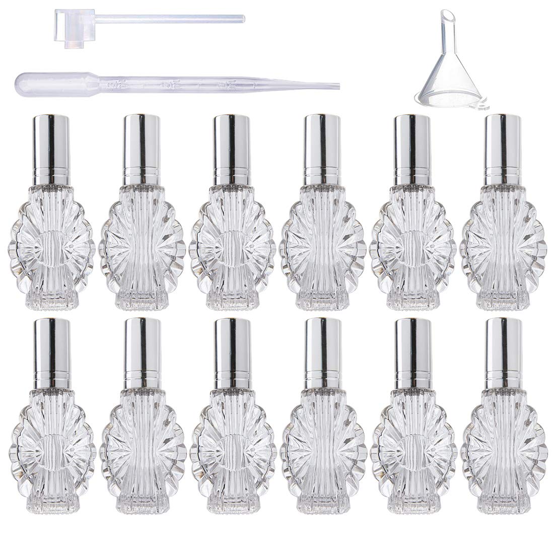 Yu Feng 12Pcs Empty Engraved Glass Perfume Atomizer Bottles With Funnels Pipettes Dispensers,Refillable Spray Perfume Bottles