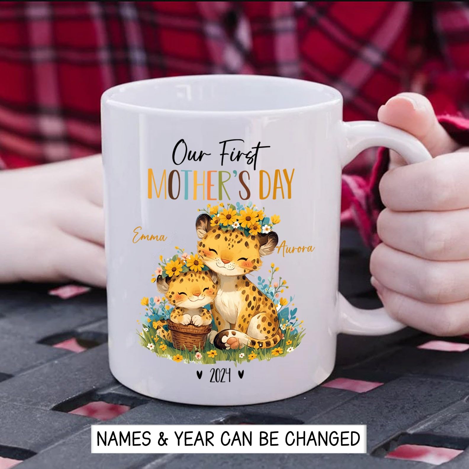 Mugs For New Mummy, Mom And Baby Leopard Coffee Mug, Personalized Leopard Mama & Baby Ceramic Cup, Custom Our First Mothers Day