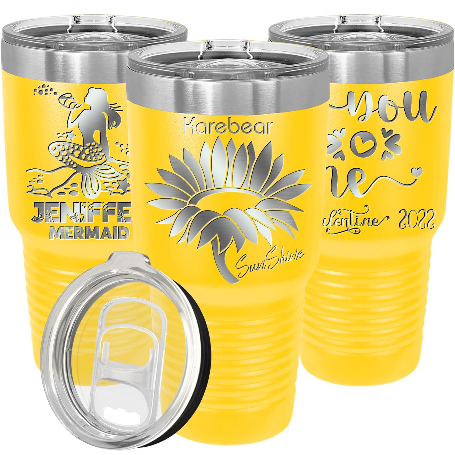 Personalized Tumblers with Lids and Straws Sunflower Engraved in USA by iProductsUS 30oz Vacuum Insulated Travel Coffee Mugs Stainless Steel Double Wall Thermos Customized Cups(Yellow 18-Designs)