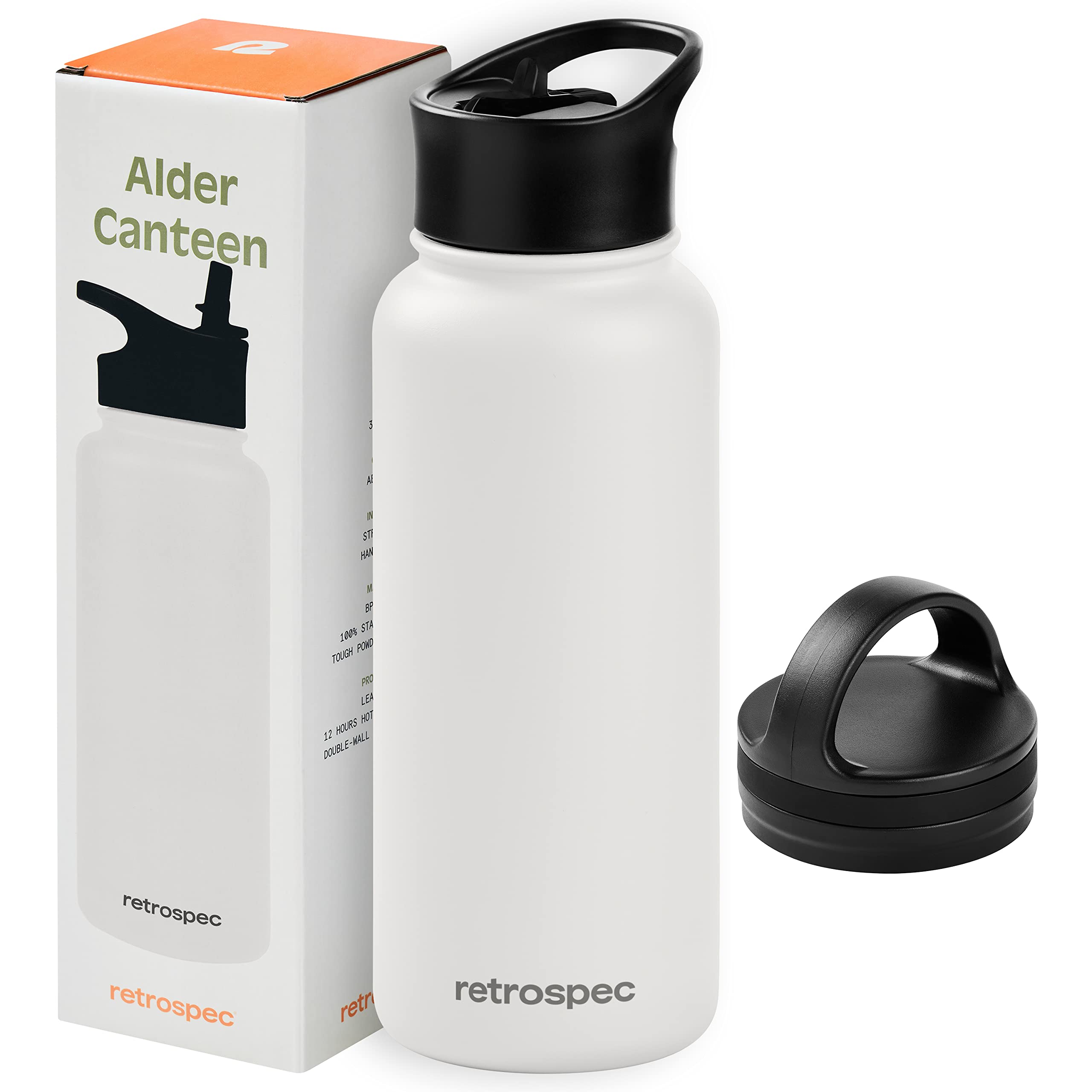 Retrospec Alder Insulated Water Bottle with Straw Lid & Handle Cap  Stainless Steel Wide Mouth DoubleWall Vacuum Insulated The