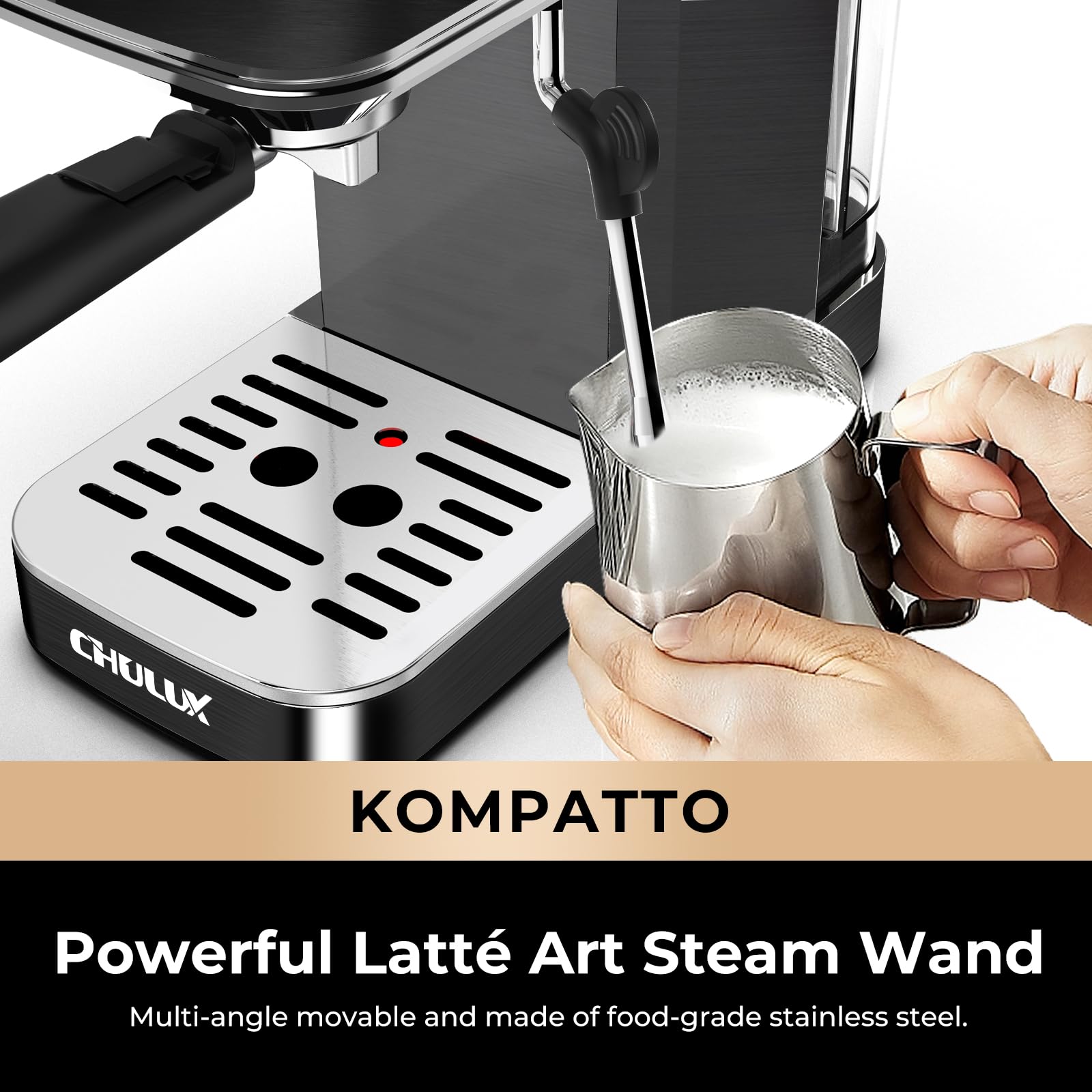 Chulux Slim Espresso Machine With Milk Frother Steam Wand, 20 Bar Professional Italian Pump Semi Automatic Espresso Coffee Machi