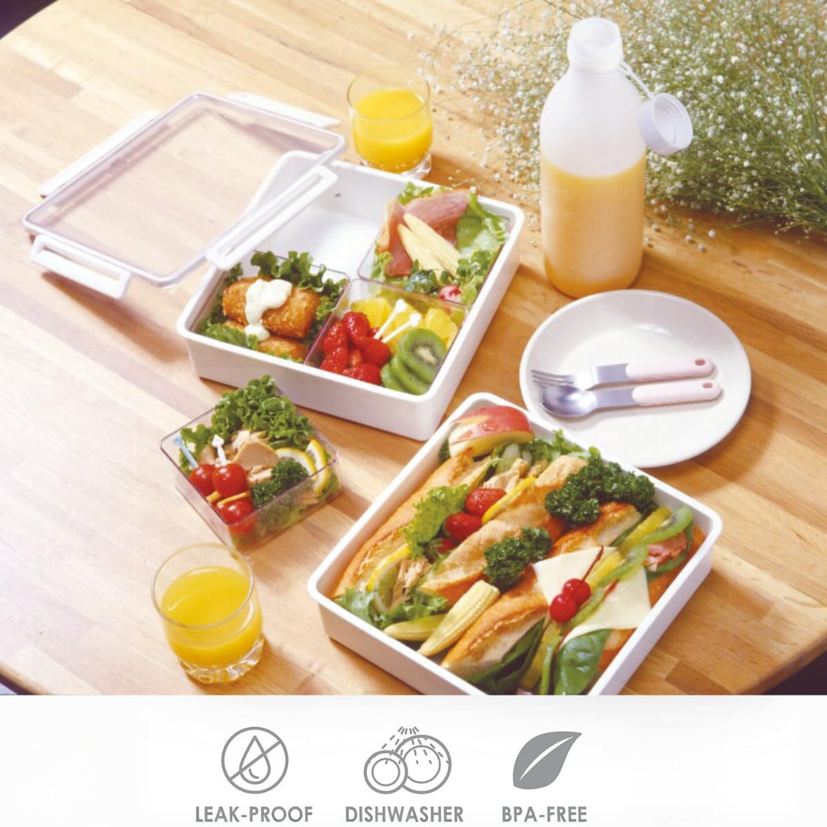 Airtight 4-Compartment Removable Divided Serving Tray With Lid, Portable Charcuterie Container, Snackle Platter, Snack Box, Easy
