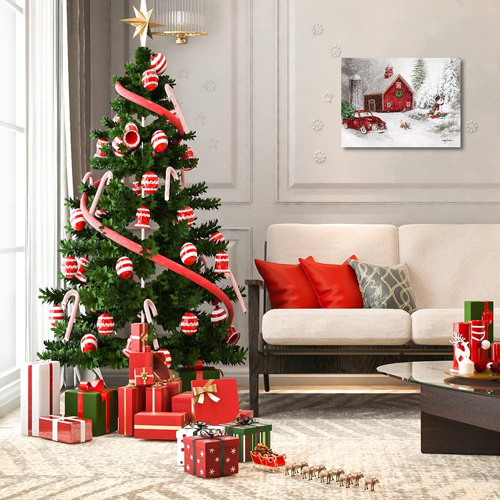Kunstorner Christmas Wall Decor Red Truck Snowmen House Canvas Print Painting Wall Art Christmas Home D  Cor For Bathroom Bedroo