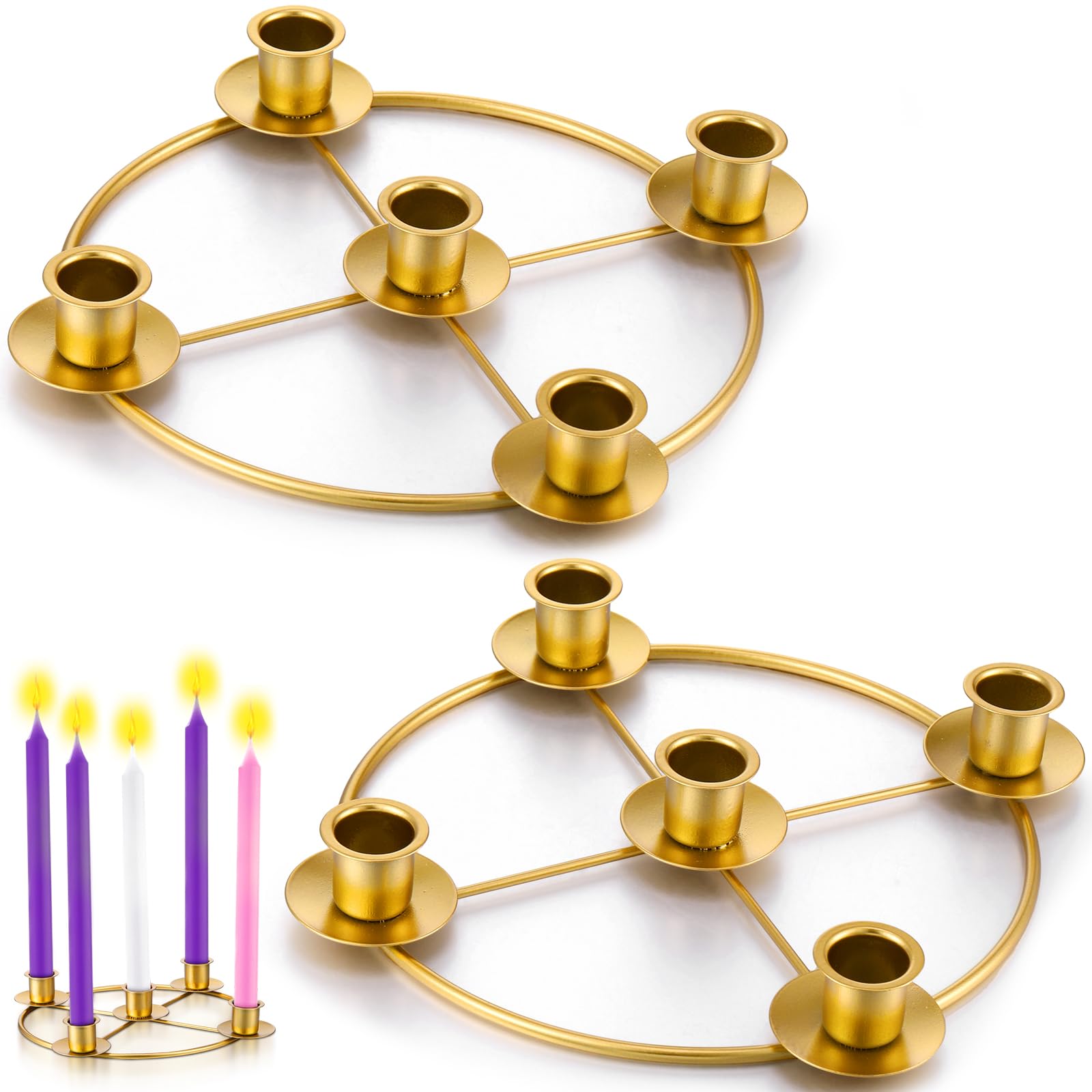 Newtay 2 Pack Christmas Advent Wreath Candle Holder 5 Candle 8.5 Inch Advent Wreath Ring Table Decoration Xmas Metal Ring for Ch