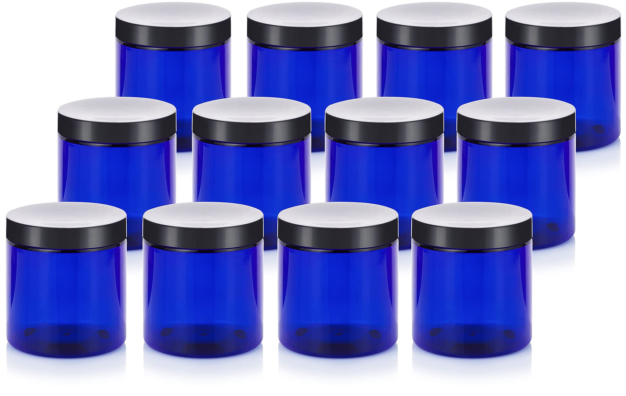 8 Oz Cobalt Blue Pet (Bpa Free) Plastic Jar With Black Smooth Lids (12 Pack)
