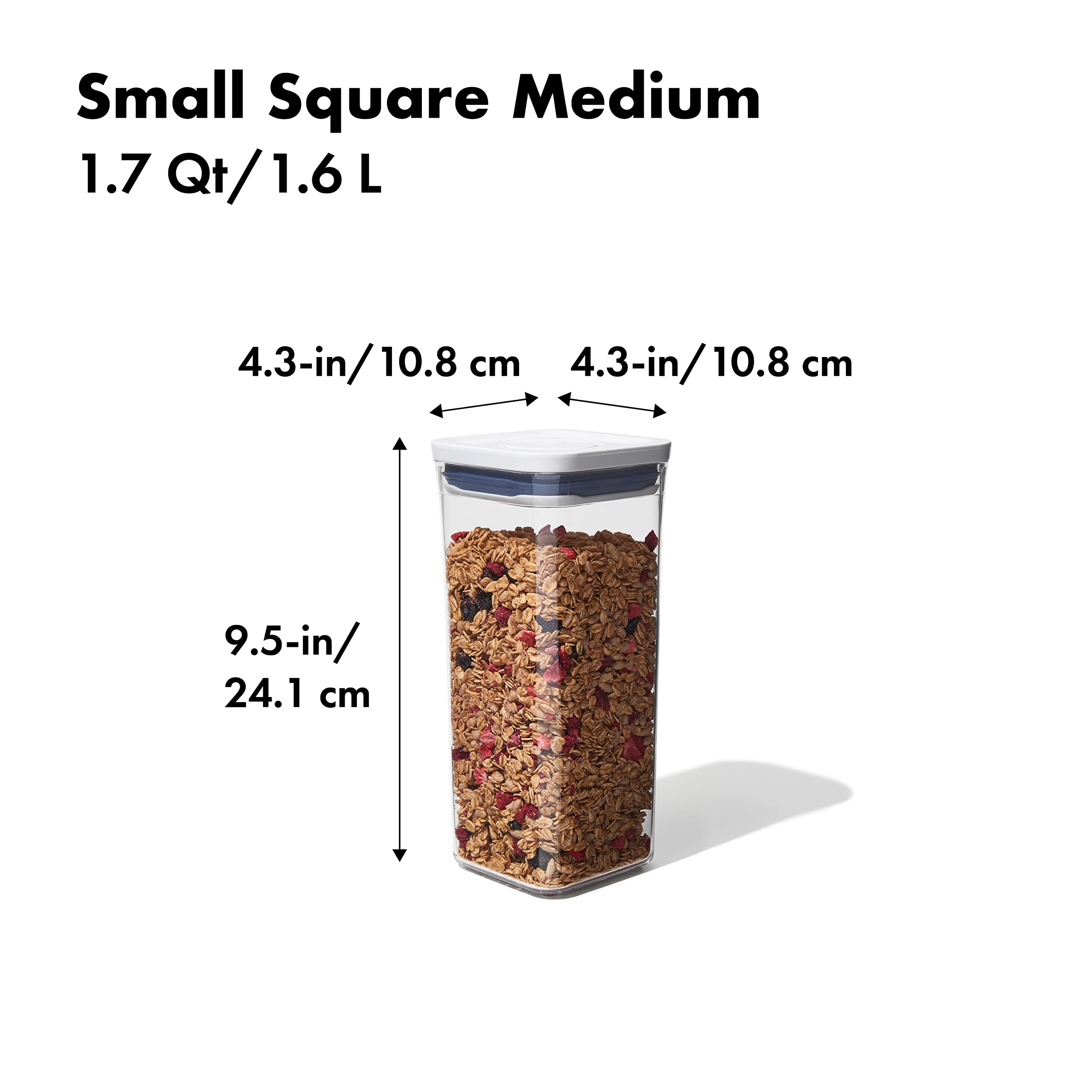 Oxo Good Grips Pop Container - Airtight Food Storage - Small Square Medium 1.7 Qt Ideal For Granola, Dried Beans And Snacks