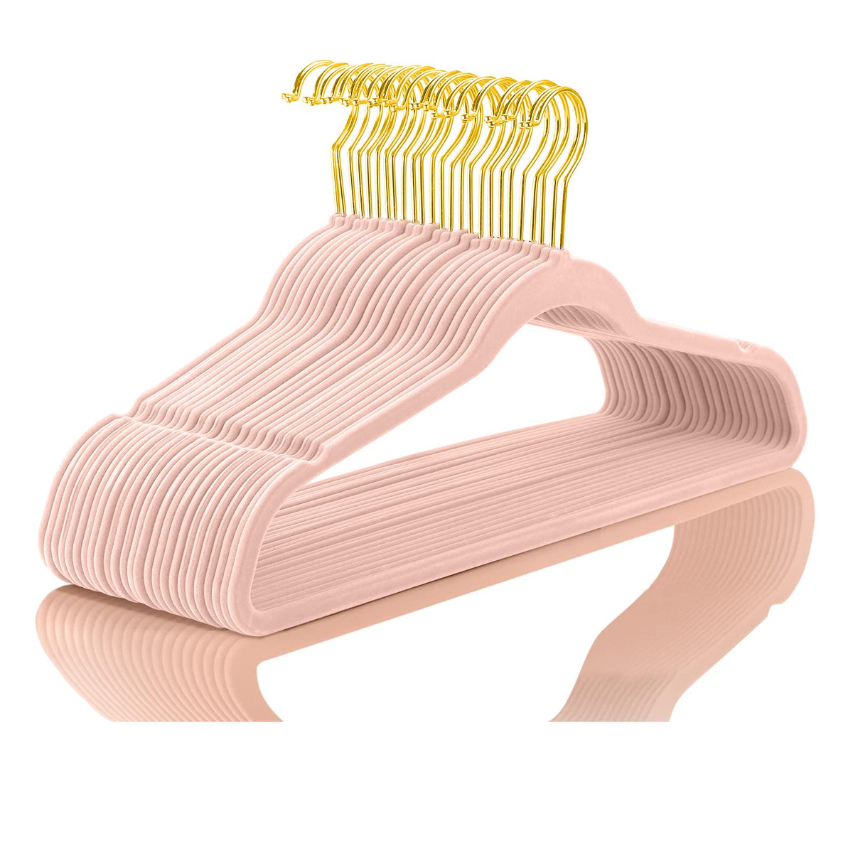 Mizgi Premium Velvet Hangers (Pack Of 50) Heavyduty - Non Slip - Velvet Suit Hangers Blush Pink - Gold Hooks,Space Saving Clothe
