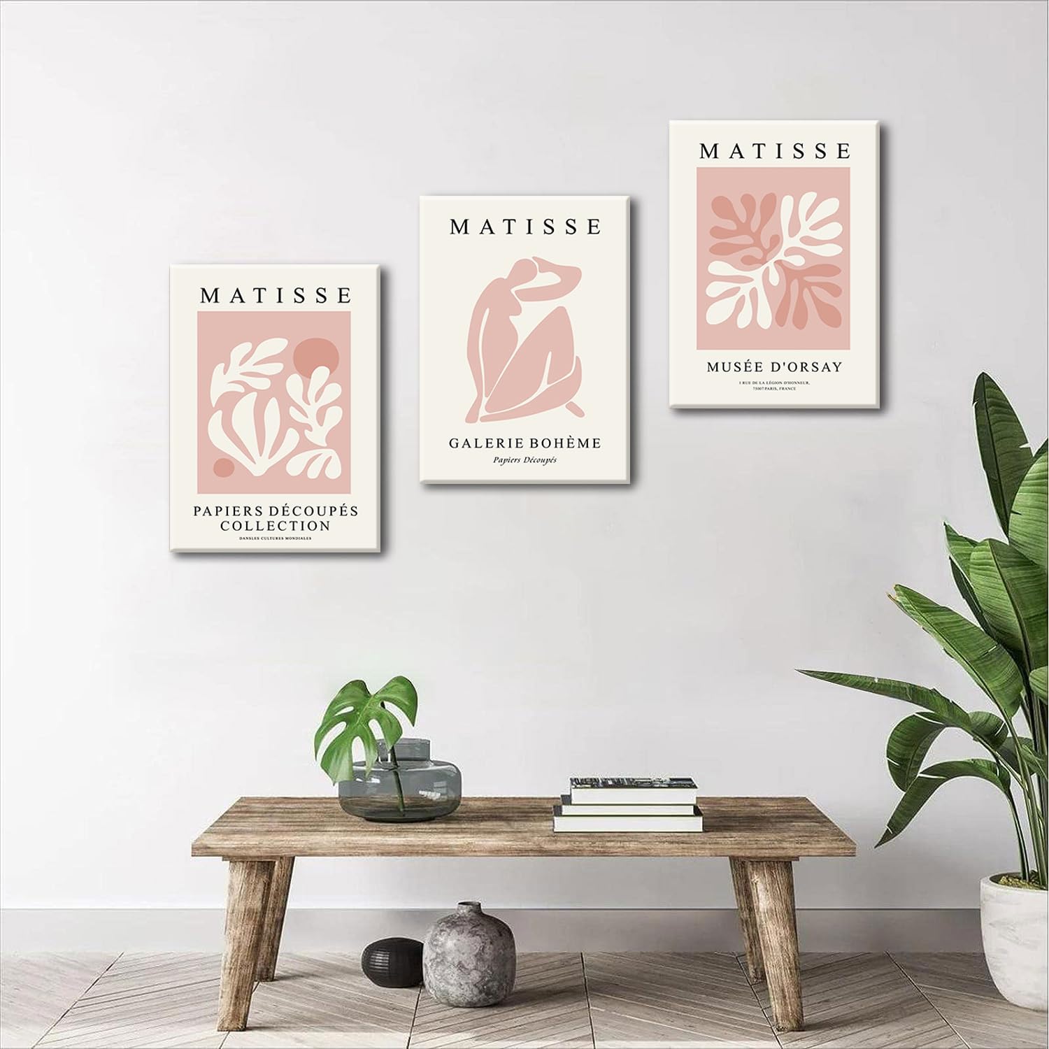 Djmwtb Matisse Abstract Canvas Wall Art Framed Set Of 3 Pink Flower Market Poster Prints Modern Aesthetic Pictures Minimalist Wa