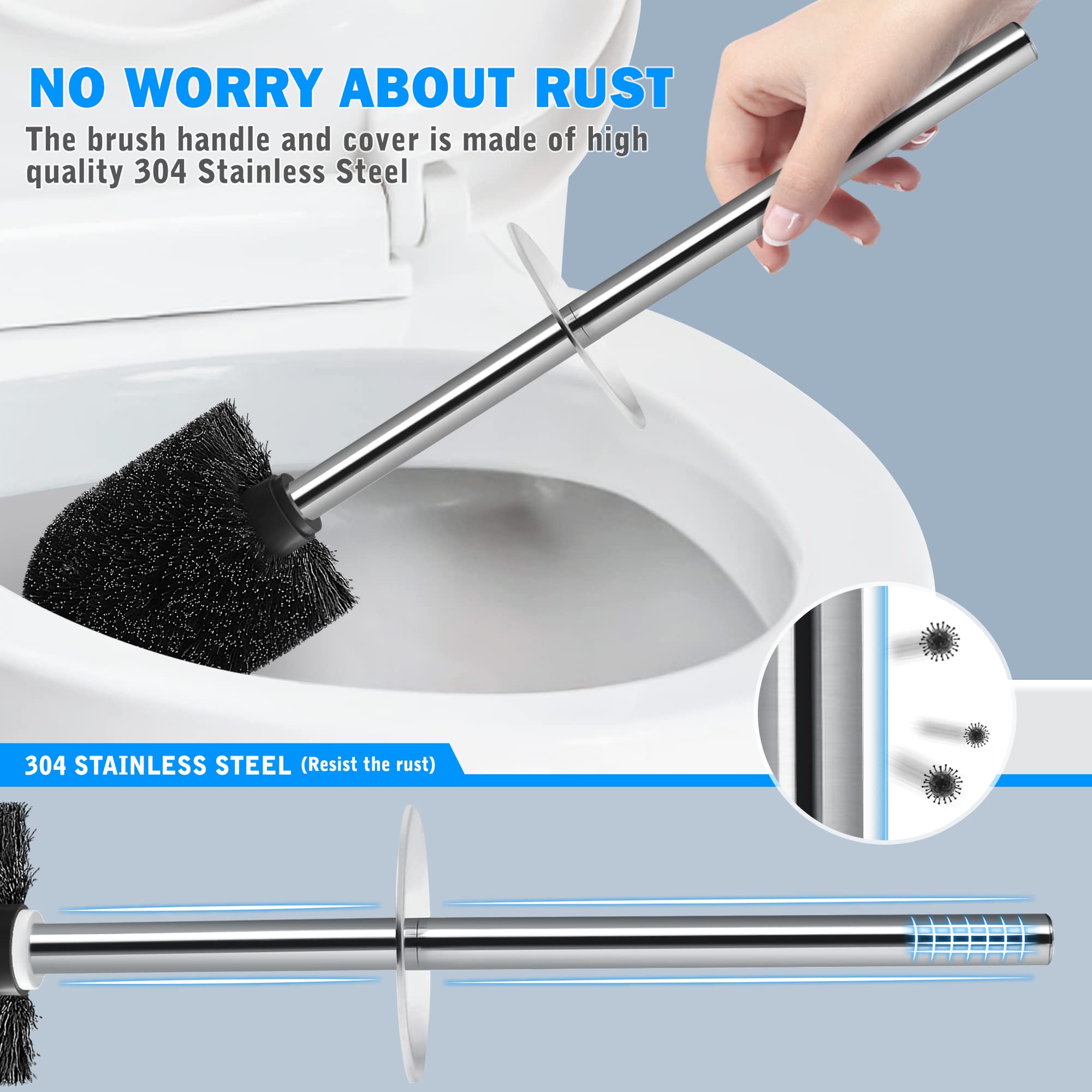 IXO Toilet Brush and Holder 2 Pack  304 Stainless Steel Toilet Brush with Extended and Durable Comfortable Brush Handle  Toilet Bowl Brush for Bathroom Toilet - Ergonomic  Pratical Durable(Black)