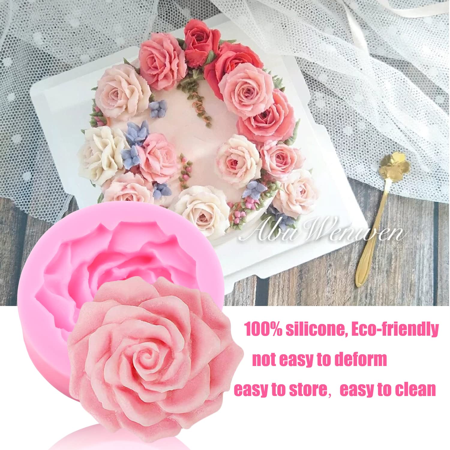 Zixiang Bloom 3D Rose Flower Silicone Mold Peony Flower Fondant Molds For Cake Decorating Soap Candle Making Candy Chocolate Pol