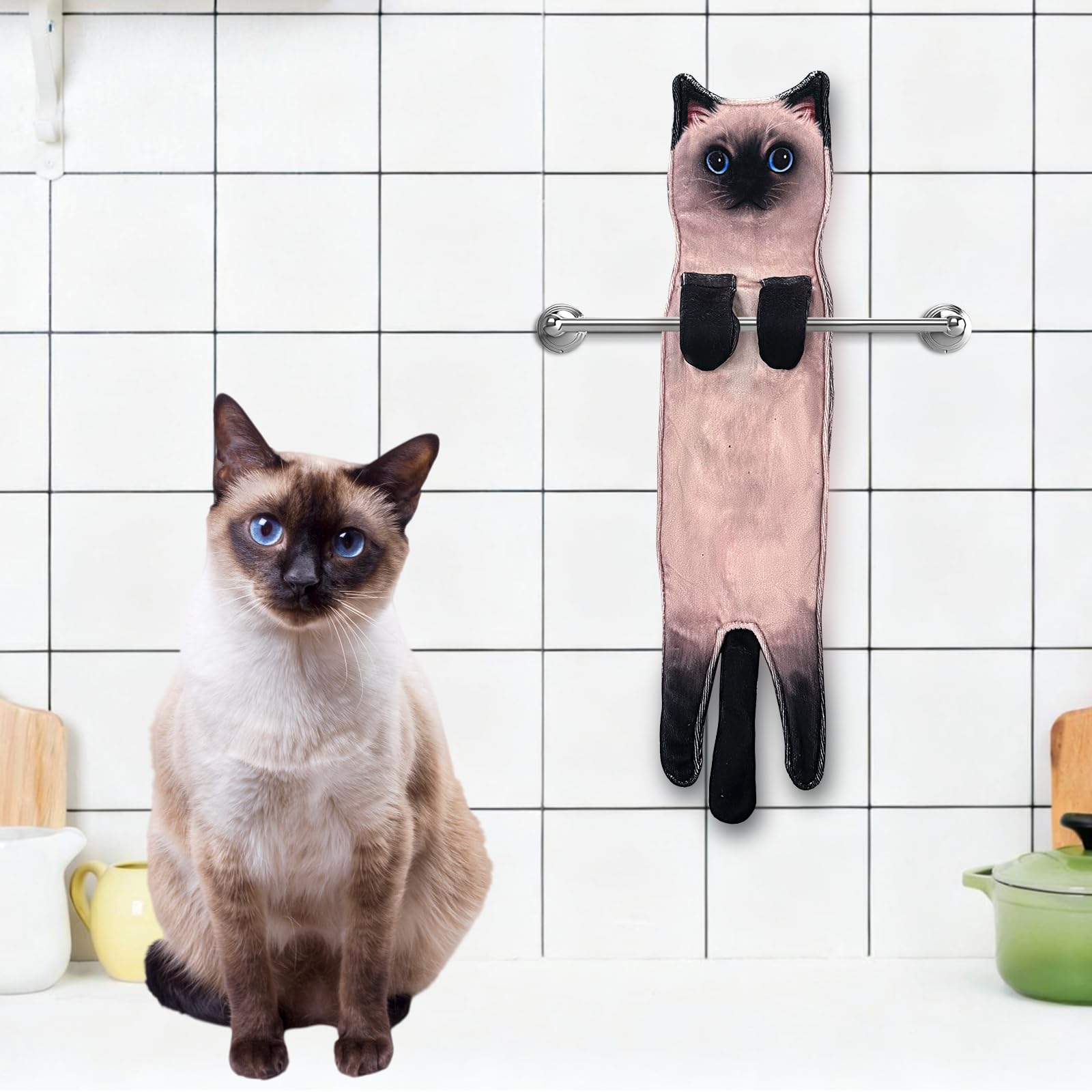 PAT JUUMG Cat Funny Hand Towels for Bathroom Kitchen Decorative Cat Towel  Cat Decor Hanging Face Towels Super Absorbent Soft  New Home Housewarming  for Cat Lovers/for Women(Siamese Cat)