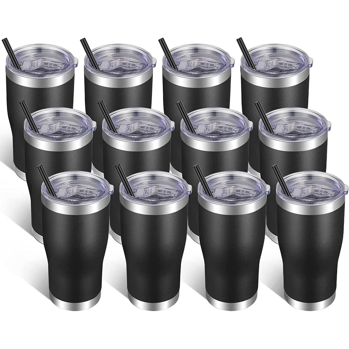 Vegond 20Oz Tumbler Stainless Steel Tumbler Cup With Lid And Straw Vacuum Insulated Double Wall Travel Coffee Mug(Black 12 Pack)