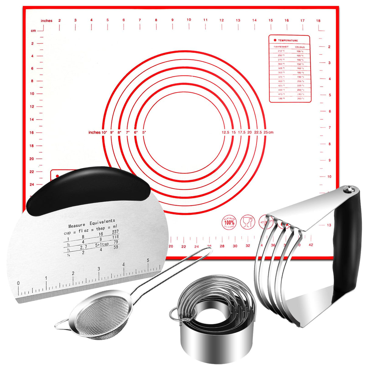 Biscuit Cutter Set,9PCS Stainless Steel Pastry Blender Set with Pastry Cutter,5PCS Biscuit Cutter,Dough Cutter,Baking Mat and Fi