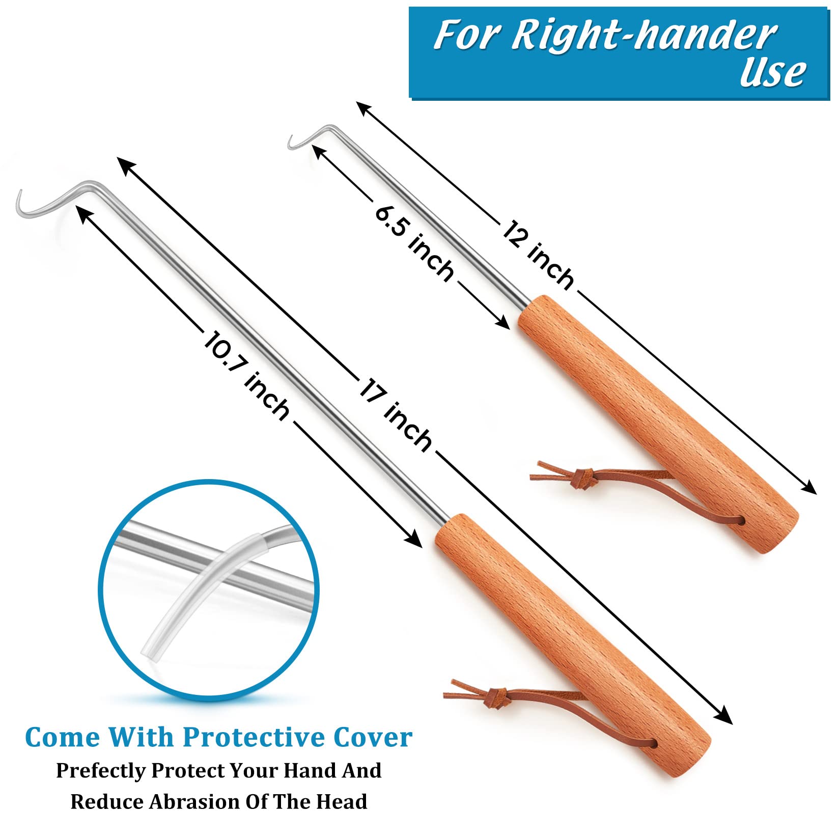 Joyfair Pigtail Food Flipper Set Of 2 (17 & 12 Inch), Stainless Steel Meat Hook & Turner For Grilling, Flipping And Turning, Gri