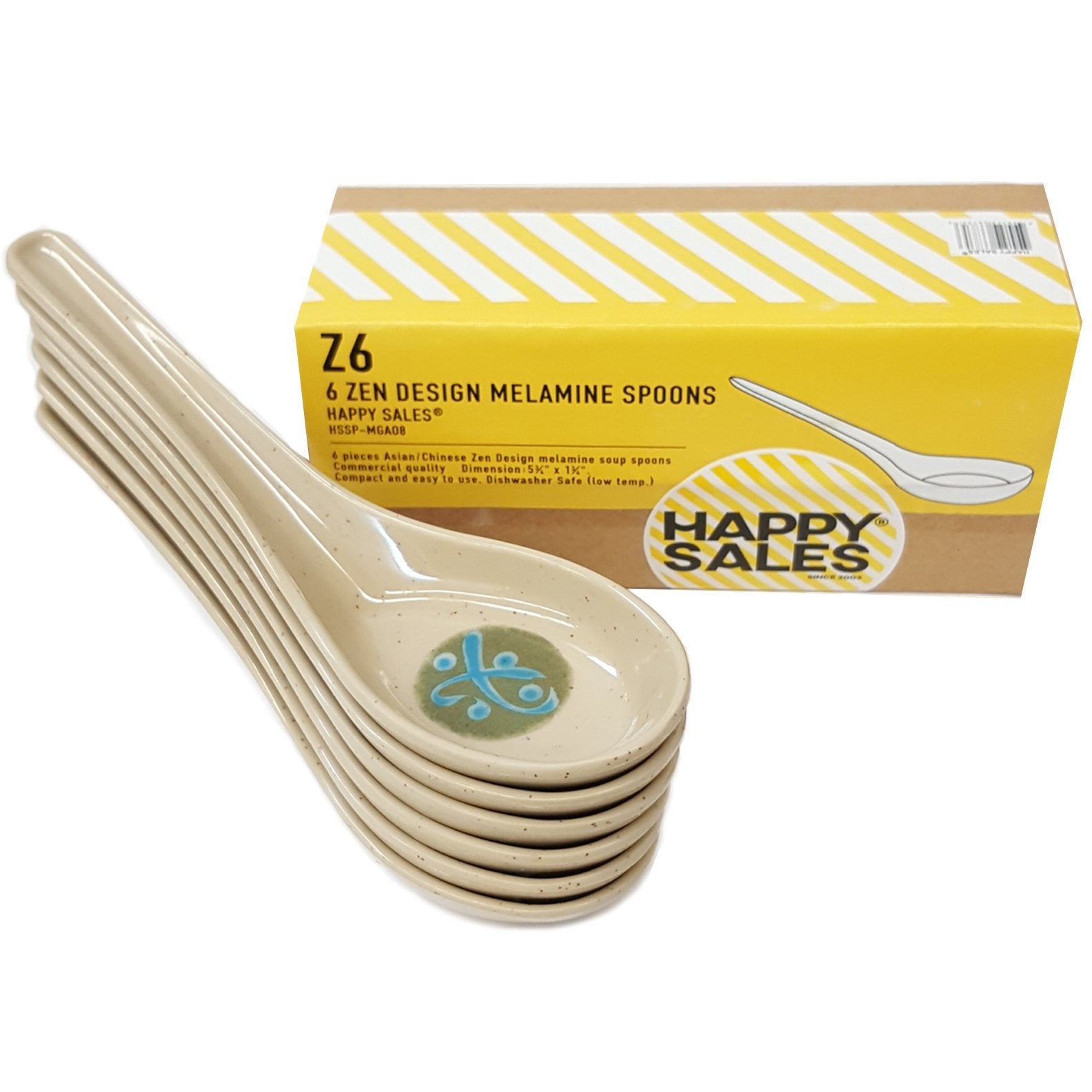 Happy Sales Melamine Soba  Rice Spoons  Asian Chinese Won Ton Soup Spoon  6 Pack Green Abstract Design