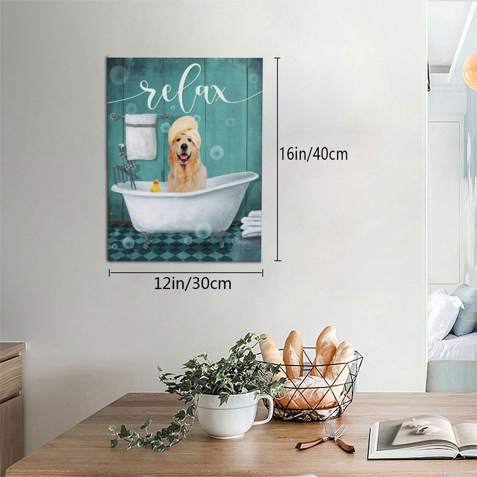 Funny Dog In Bathtub Canvas Wall Art Bathroom Animals Wall Decor Painting Bathroom Turquoise Picture Modern Home Funny Animal Ba