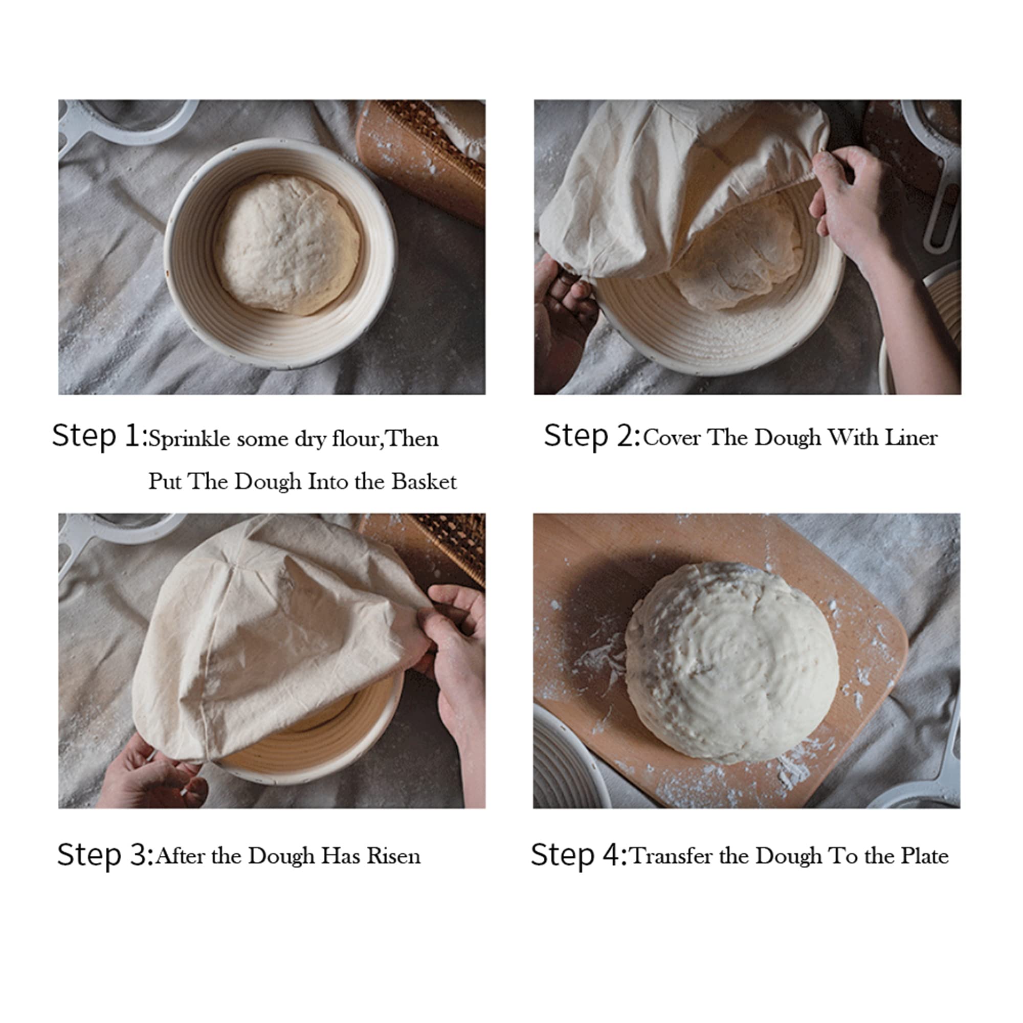 6Pcs 5'' Banneton Proofing Basket Round Bread Brotform With Liner Eco-Friendly Natural Rattan For Professional & Home Bakers