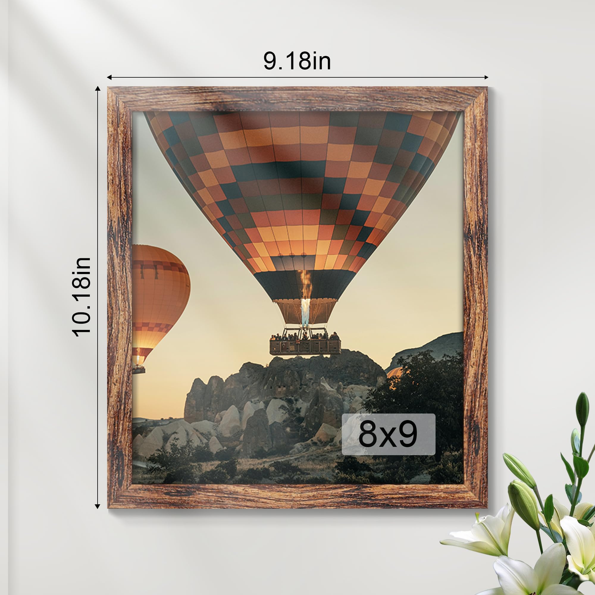 Fisnish 8x9 Picture Frame, Wall Hanging Square Photo Frame or Tabletop Display Frame, Brown, 1 Pack