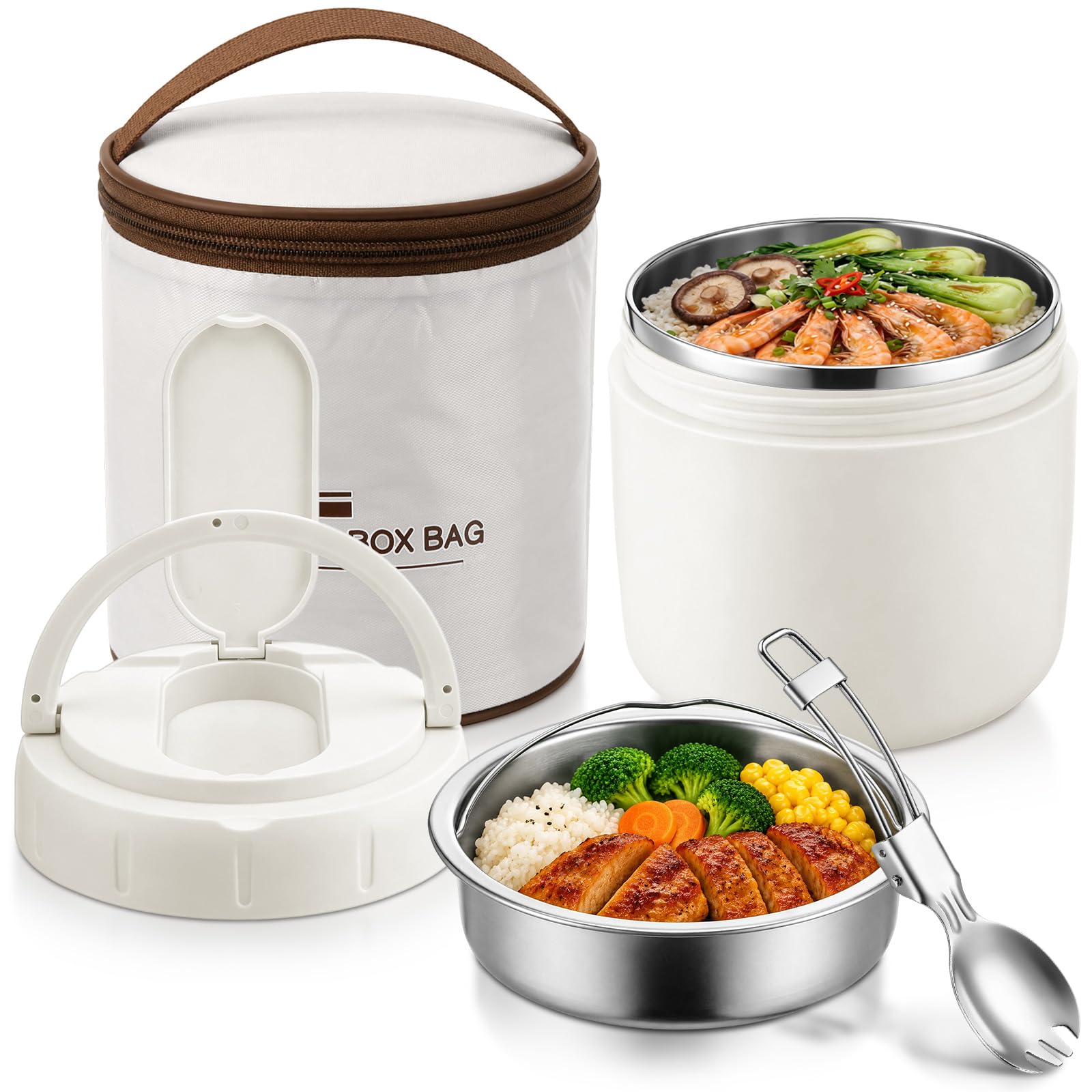 Yiyiring 1 Pack 40 oz Insulated Food Jar with 2 Compartments, White