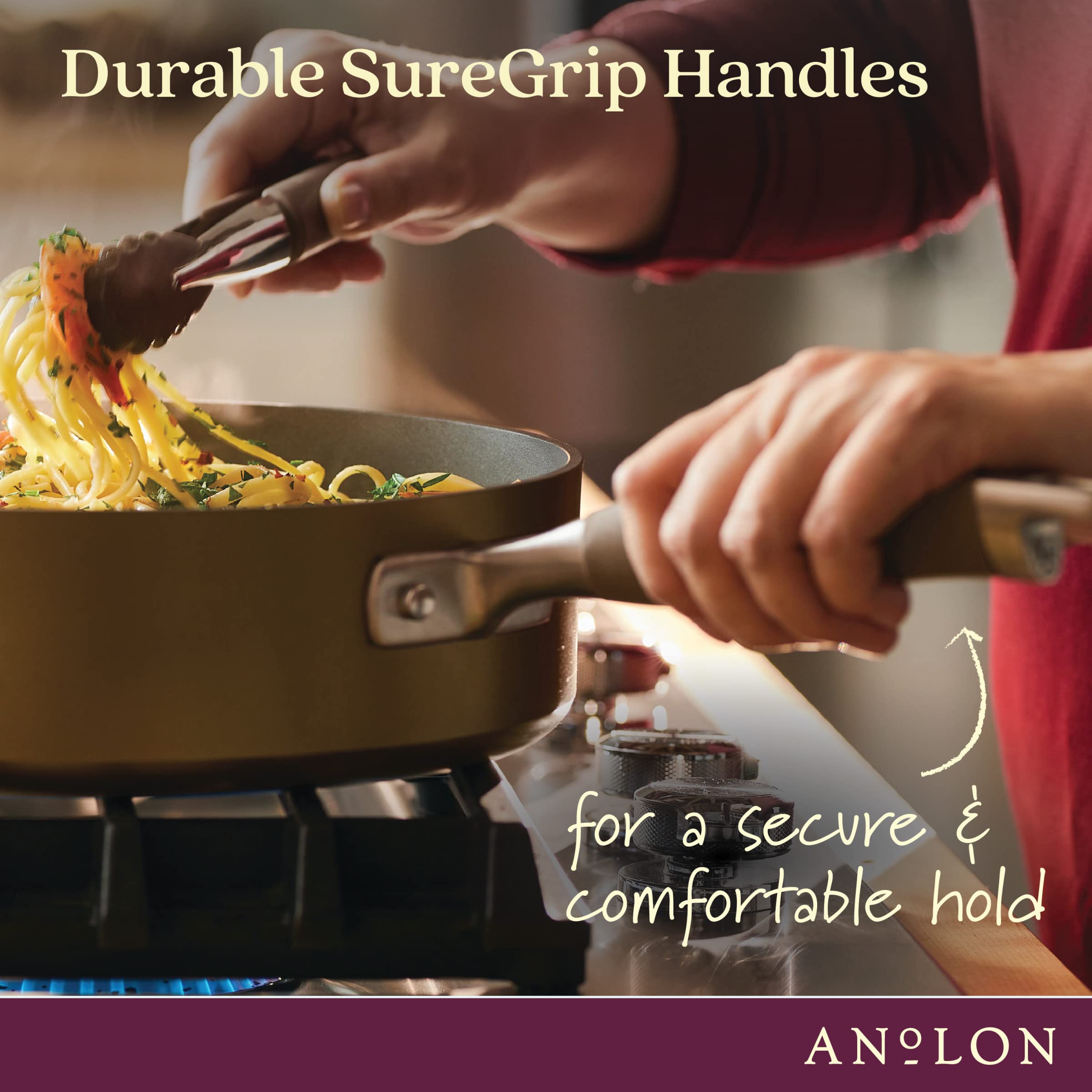 Anolon 83868 Advanced Hard Anodized Nonstick Stockpot / Dutch Oven With Frying / Skillet Pan - 5 Quart And 11 Inch, Bronze Brown