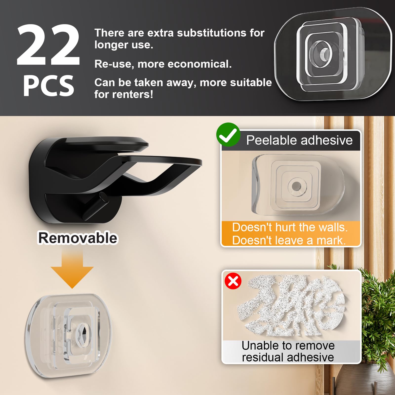 22 Pack Adhesive Hat Hooks For Wall, Removable Hat Rack For Baseball Caps, New Upgrade Wall Hat Holder, Hat Hanger Or Wall, Door