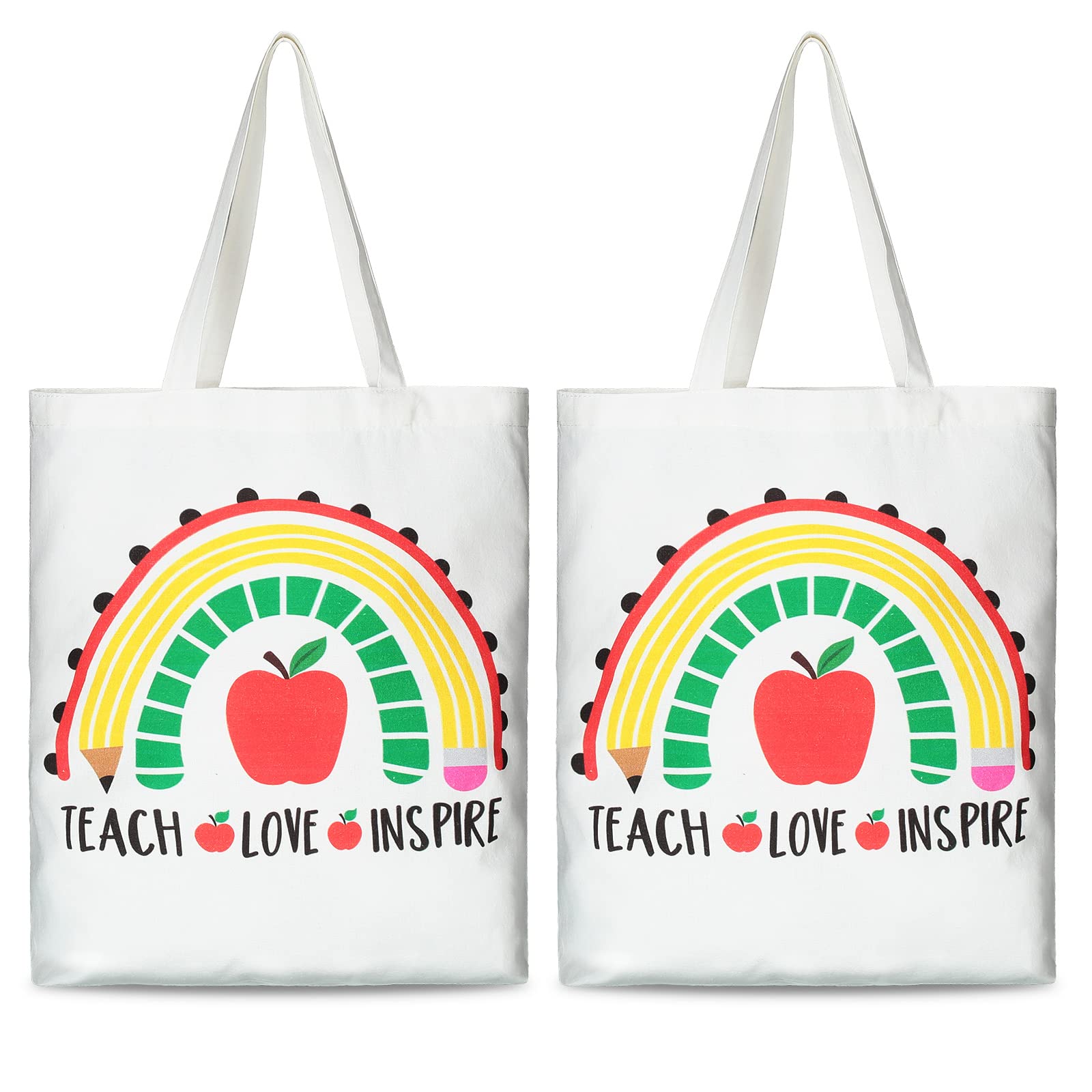 Saintrygo 2 Pack Teacher Canvas Totes Bag Teacher Appreciation Gifts Reusable Teacher Gift Bag For Back To School Supplies (Love