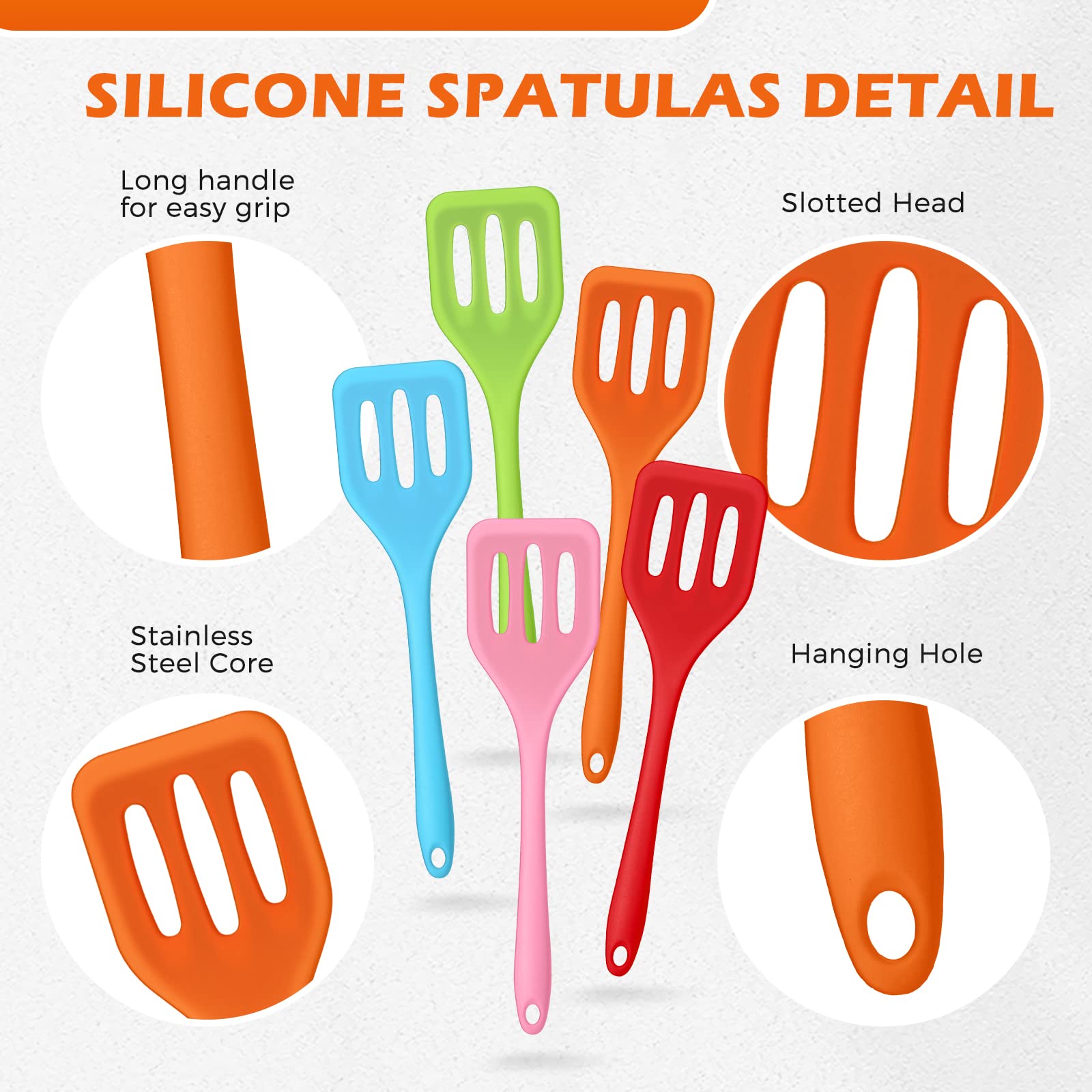 Rtteri 20 Pcs Small Serving Spatula High Heat Resistant Silicone Turner Flexible Nonstick Egg Spatula Flipper Mini Slotted Spatu