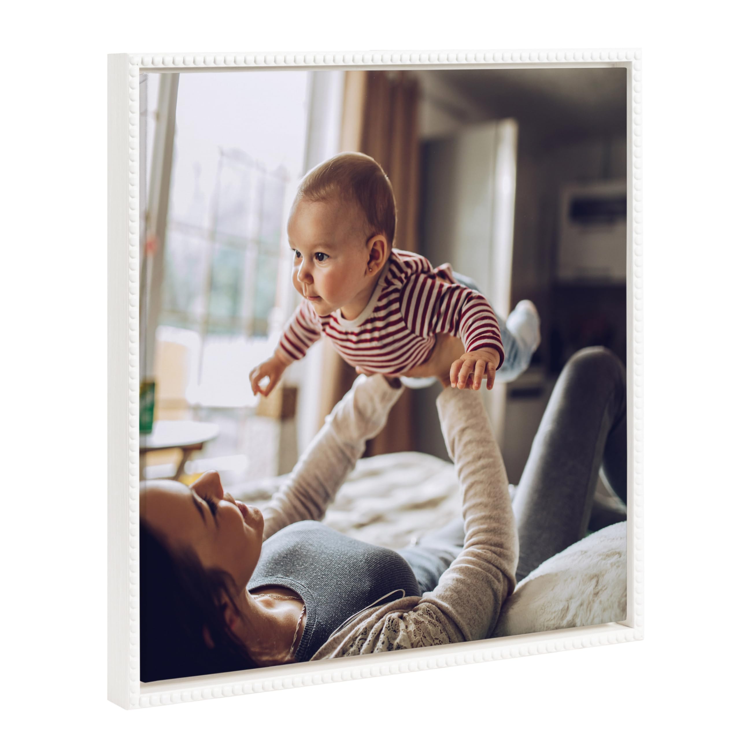Kate And Laurel Sylvie Square Custom Printed Beaded Framed Canvas Wall Art, 22X22 White, Personal Canvas Print With Your Photos