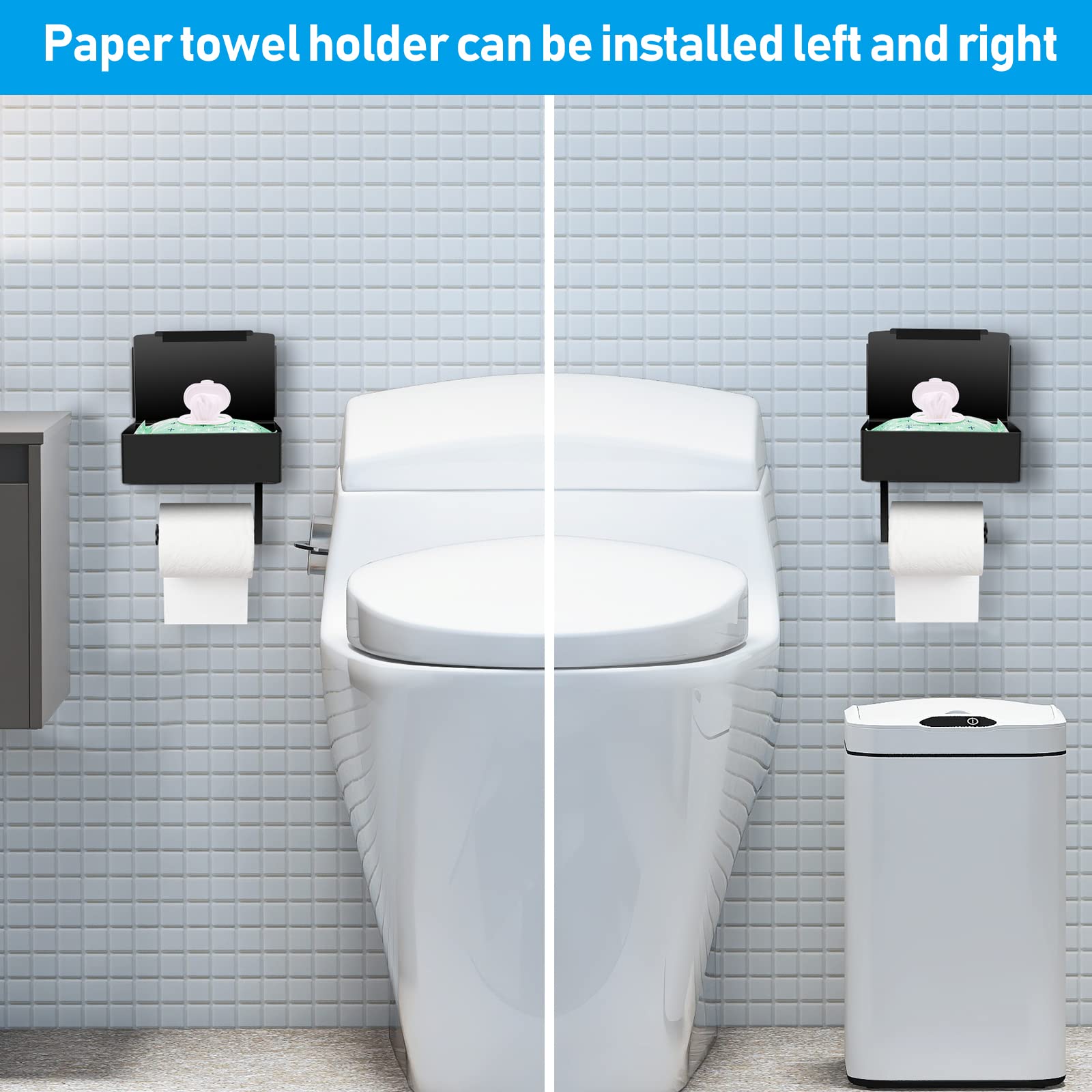 Bosoei Toilet Paper Holder With Storage, Shelf Of Bathroom Toilet Tissue Holder, Toilet Paper Roll Holder, Black Stainless Steel