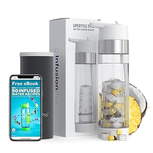 Infusion Pro Fruit Infuser Water Bottle With Straw Lid 24 Oz : Flip-Up Water Bottle Straw : Insulated Sleeve & Fruit Infusion Wa