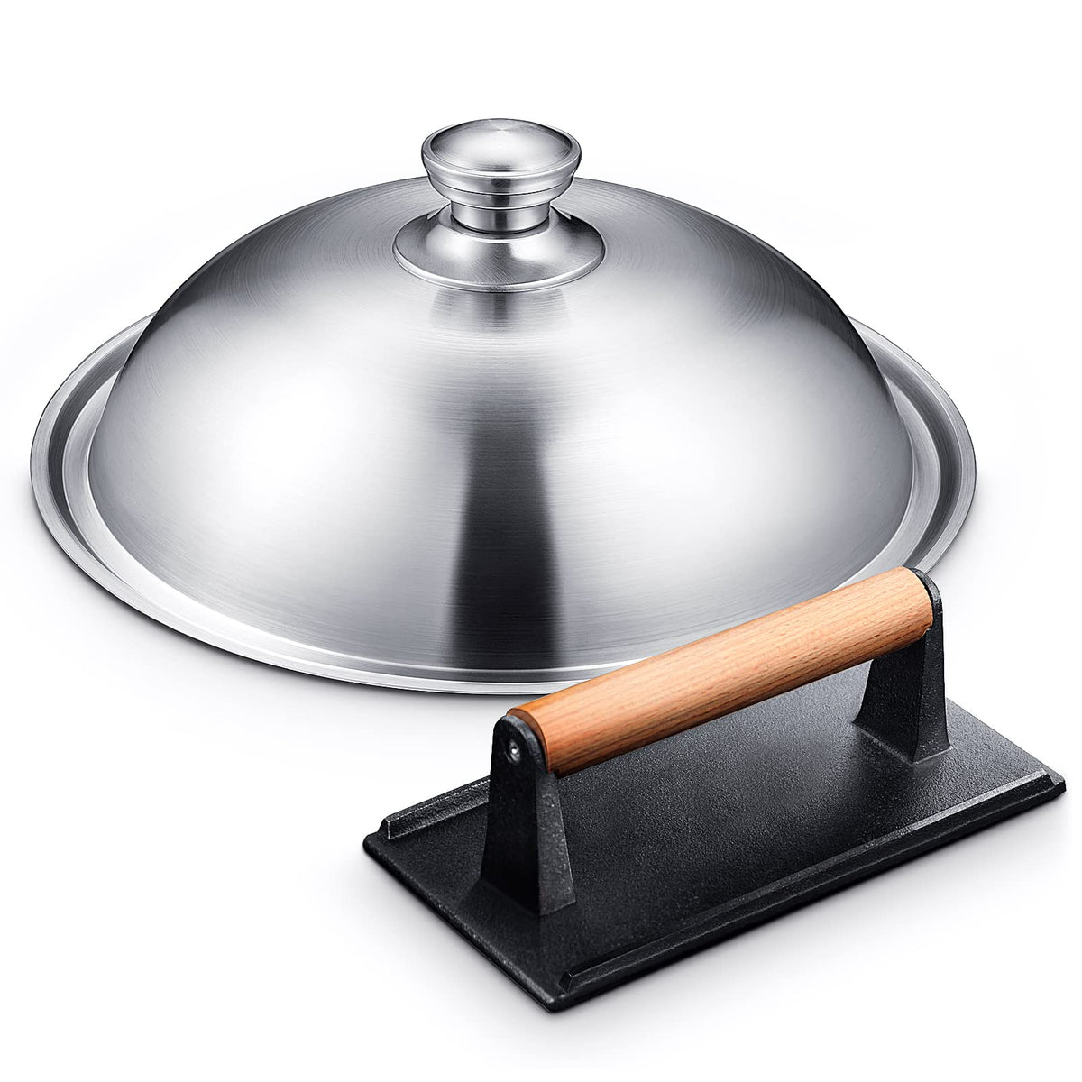 Homenote Griddle Accessories For Blackstone, Commercial Grade 12 Inch Heavy Duty Melting Dome With Rectangle Cast Iron Smash Bur