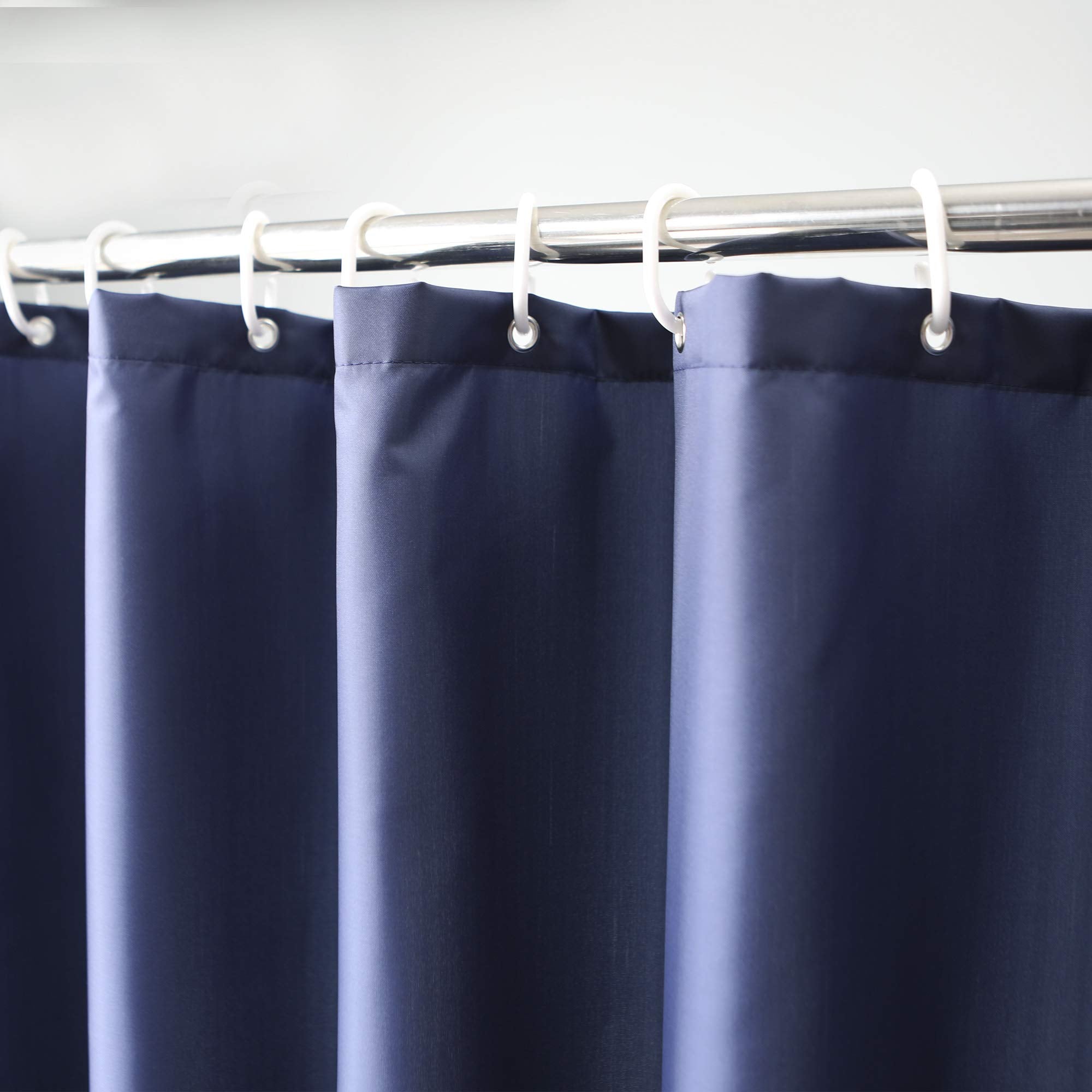 Aoohome Solid Navy Blue Shower Curtain, Fabric Weighted Hem Shower Liner With Hooks, Reinforced Metal Grommets, Water Repellent,