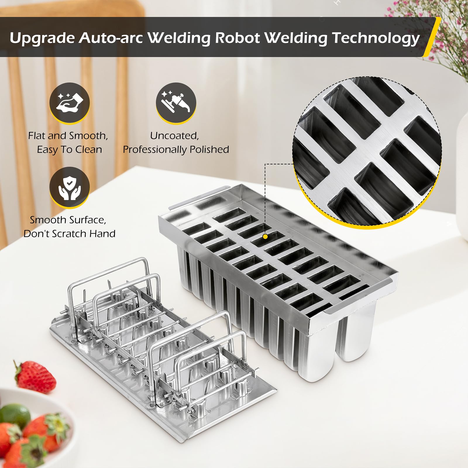 Dyna-Living Commercial Popsicle Molds 20Pcs Round Heads Without Slot Stainless Steel Popsicle Molds Metal Ice Cream Popsicle Mol