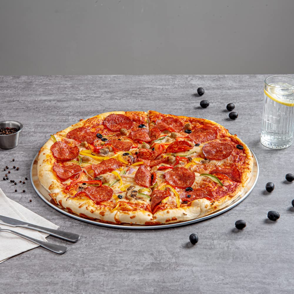 Restaurantware Met Lux 18 Inch Commercial Pizza Pan 1 Coupe Style Pizza Cooking Tray - Heavy-Duty 18-Gauge Aluminum Round Baking