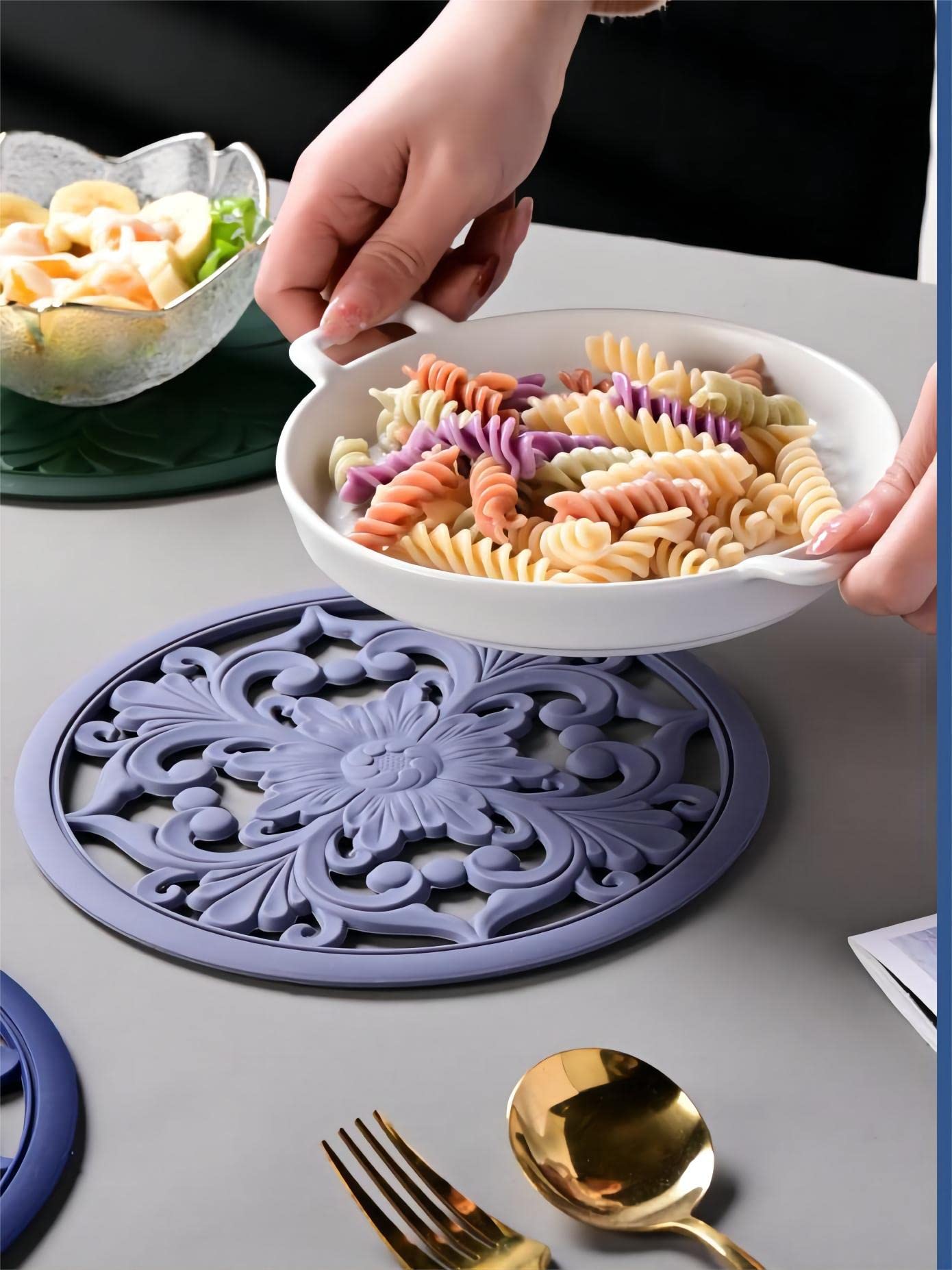 Viwehots Silicone Trivets Mats -Silicon Mat For Hot Pots And Pans, Multi-Use Carved Hot Pads And Mats, Flexible Modern Kitchen T