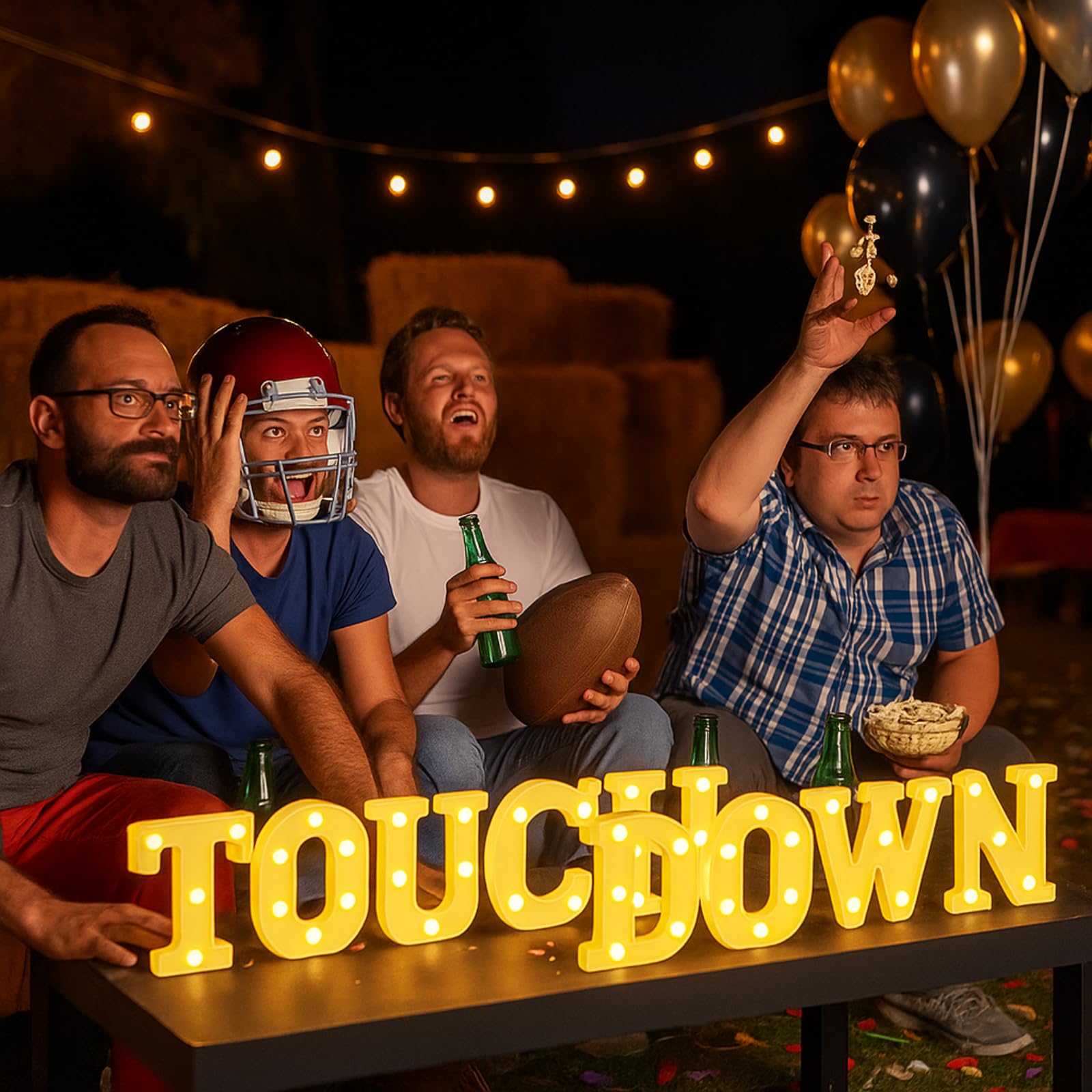Honoson 9 Pcs Football Party Decorations 'touchdown! ' LED Lights Sign Rugby Theme Sports Neon Sign Lights Table Decoration for