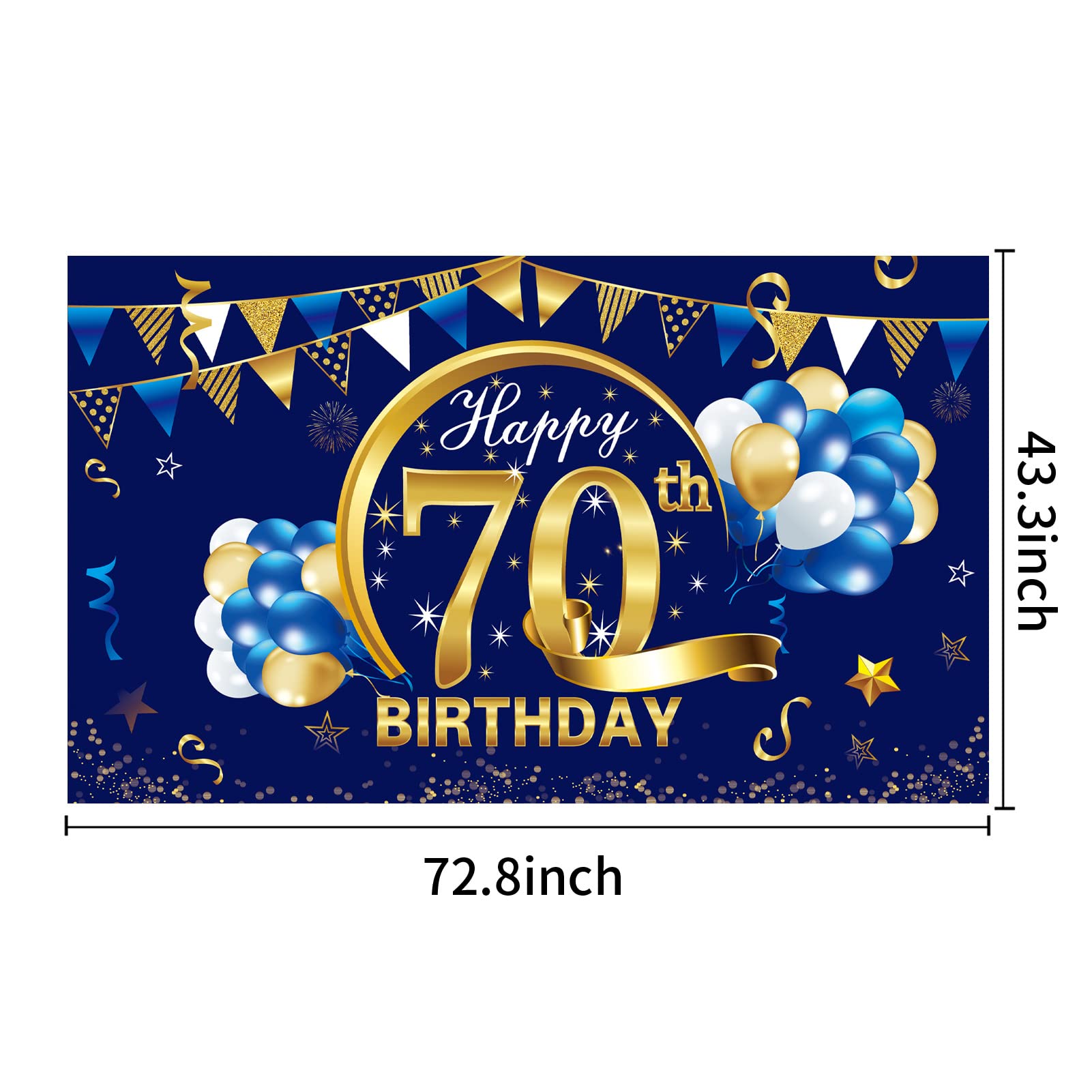 Happy 70Th Birthday Banner Decorations For Men, Blue Gold 70 Birthday Backdrop Party Supplies, 70 Year Old Birthday Photo Backgr