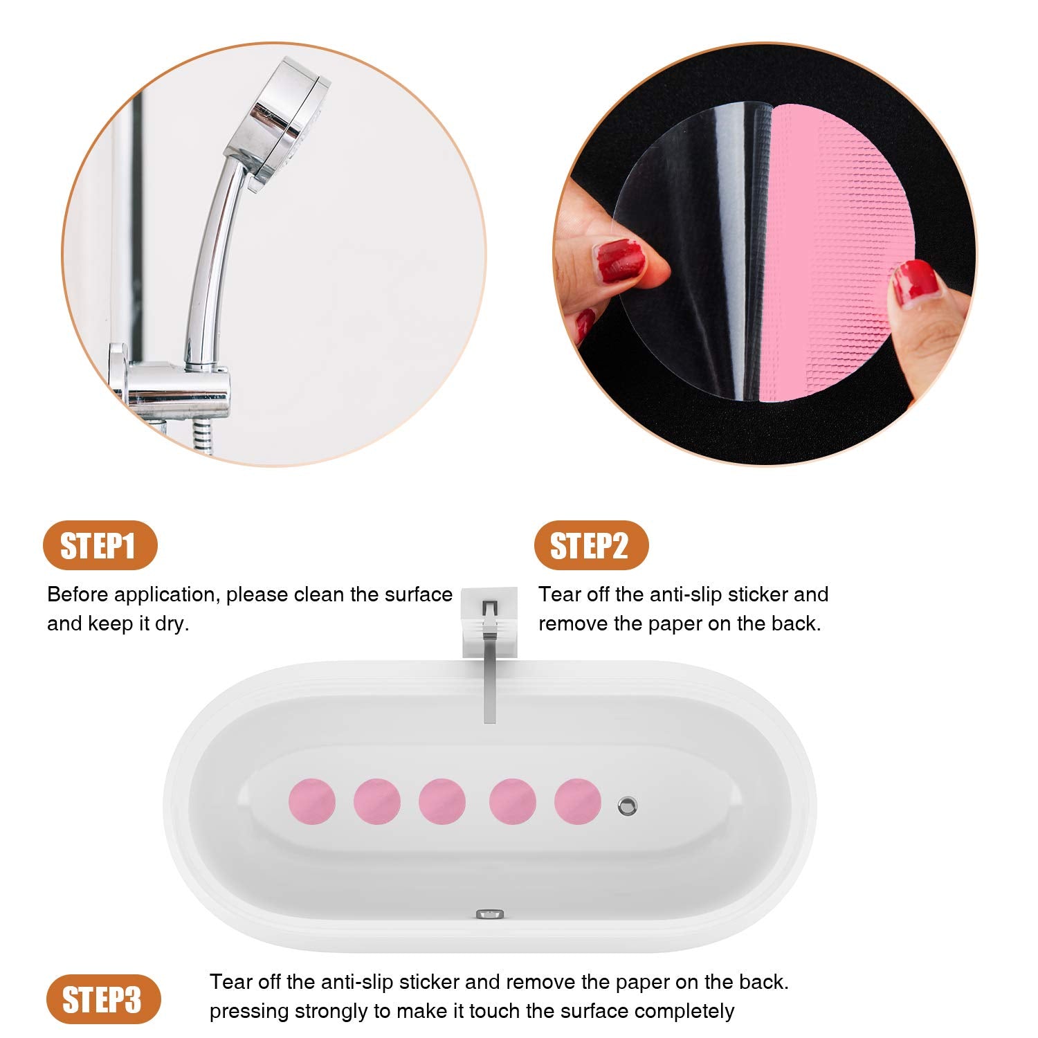 Secopad Non-Slip Bathtub Stickers, 24Pcs Safety Bathroom Tubs Showers Treads Adhesive Decals Scraper (Pink)