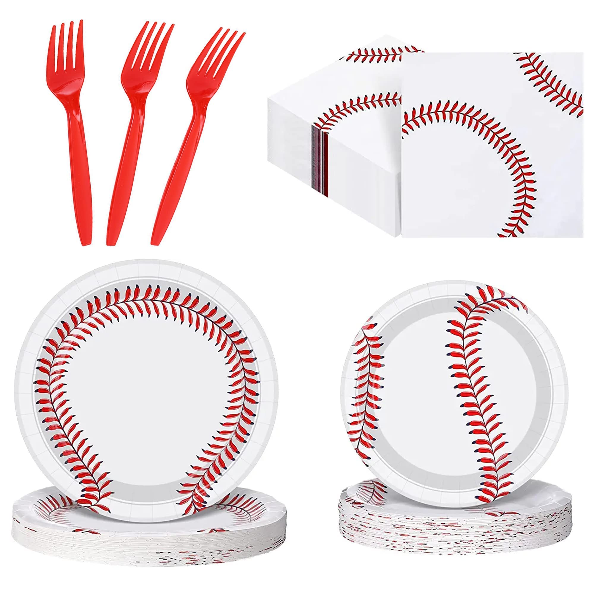 Lmjunzz 120 Pcs Baseball Party Supplies Bundle Paper Plates Napkins Baseballs Party Birthday Decorations Baseball Tableware For